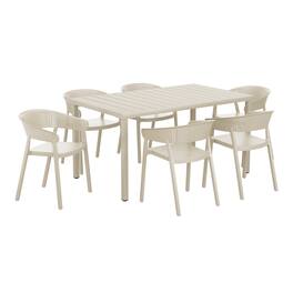 WestinTrends - Playa 7-Piece Outdoor Metal Rectangle Patio Dining Table Set With Stackable Patio Dining Chairs - Sand