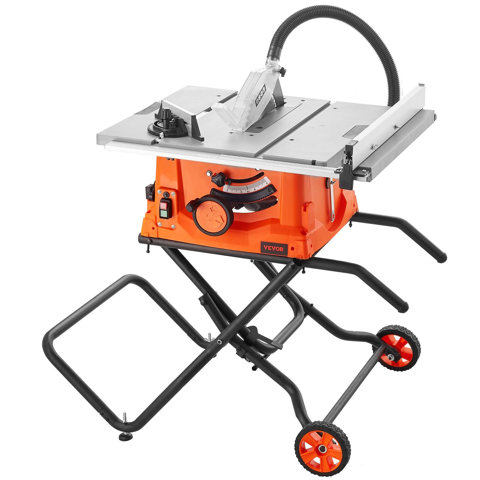 Alt View 5. VEVOR - Table Saw with Stand, 10-inch 15-Amp, Max Rip 25-in, Speed to 5000RPM, 40T Blade, Compact Portable Jobsite Saw - Black;Orange;Silver.