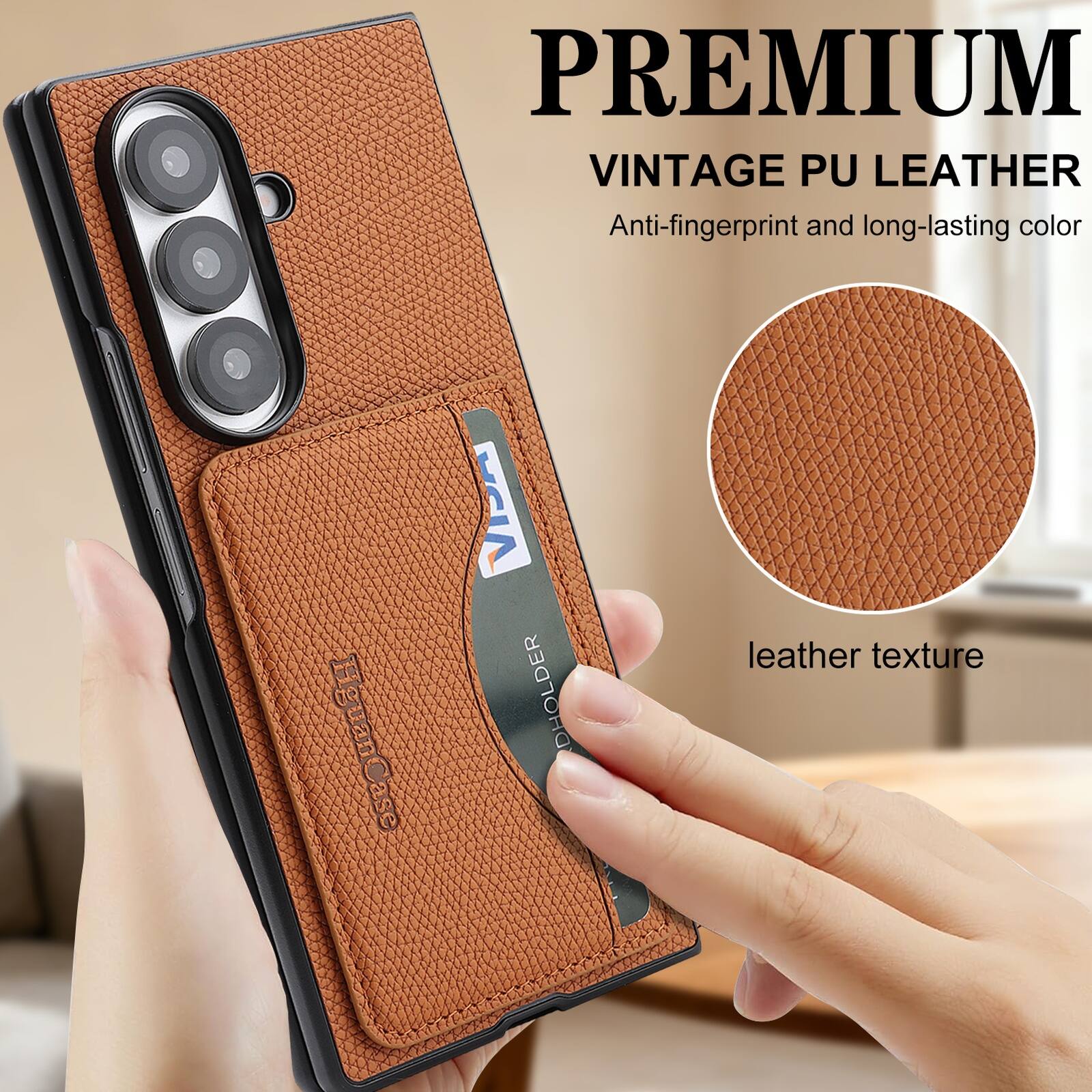PREMIUM VINTAGE PU LEATHER  
Anti-fingerprint and long-lasting color  
leather texture