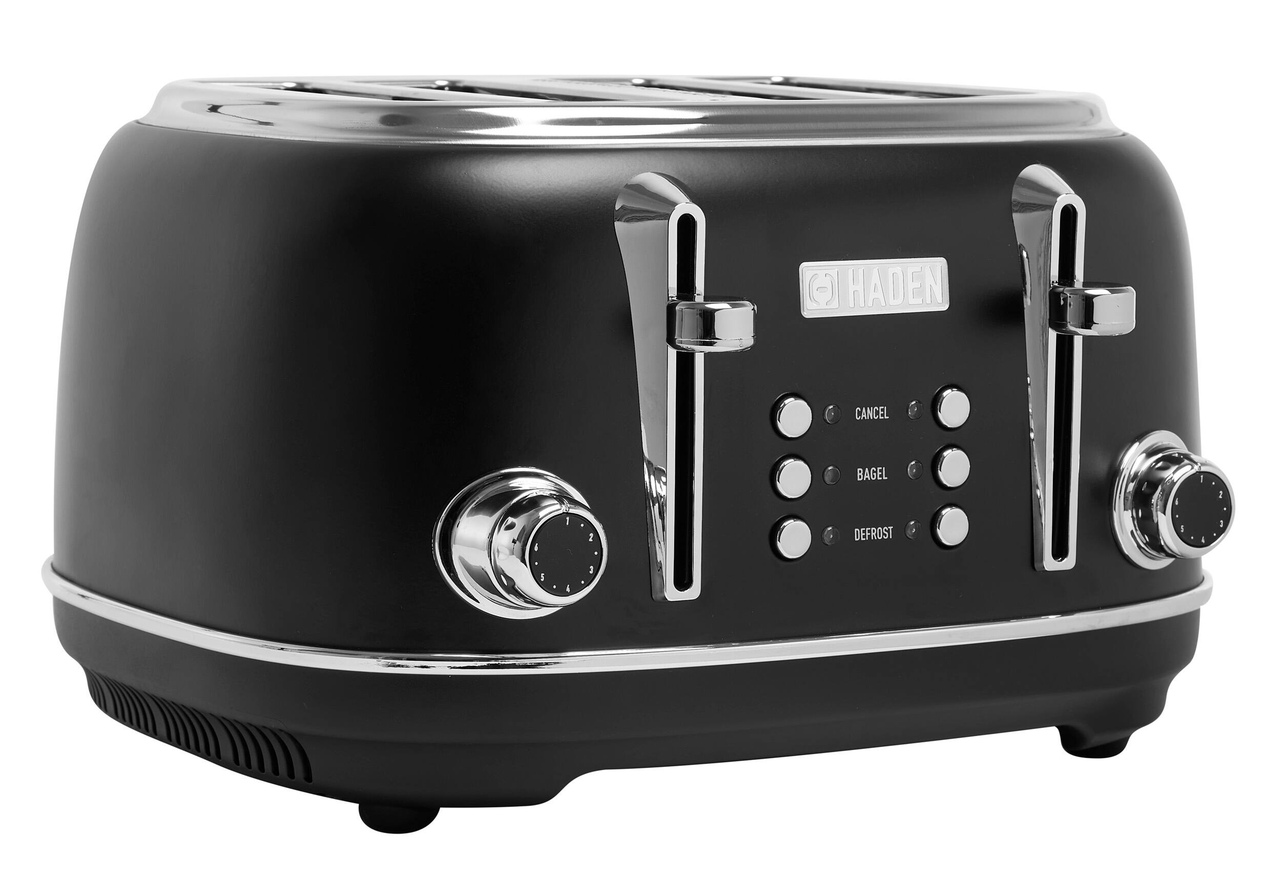 Angle. Haden - Heritage 4 Slice Toaster - Black/Chrome.