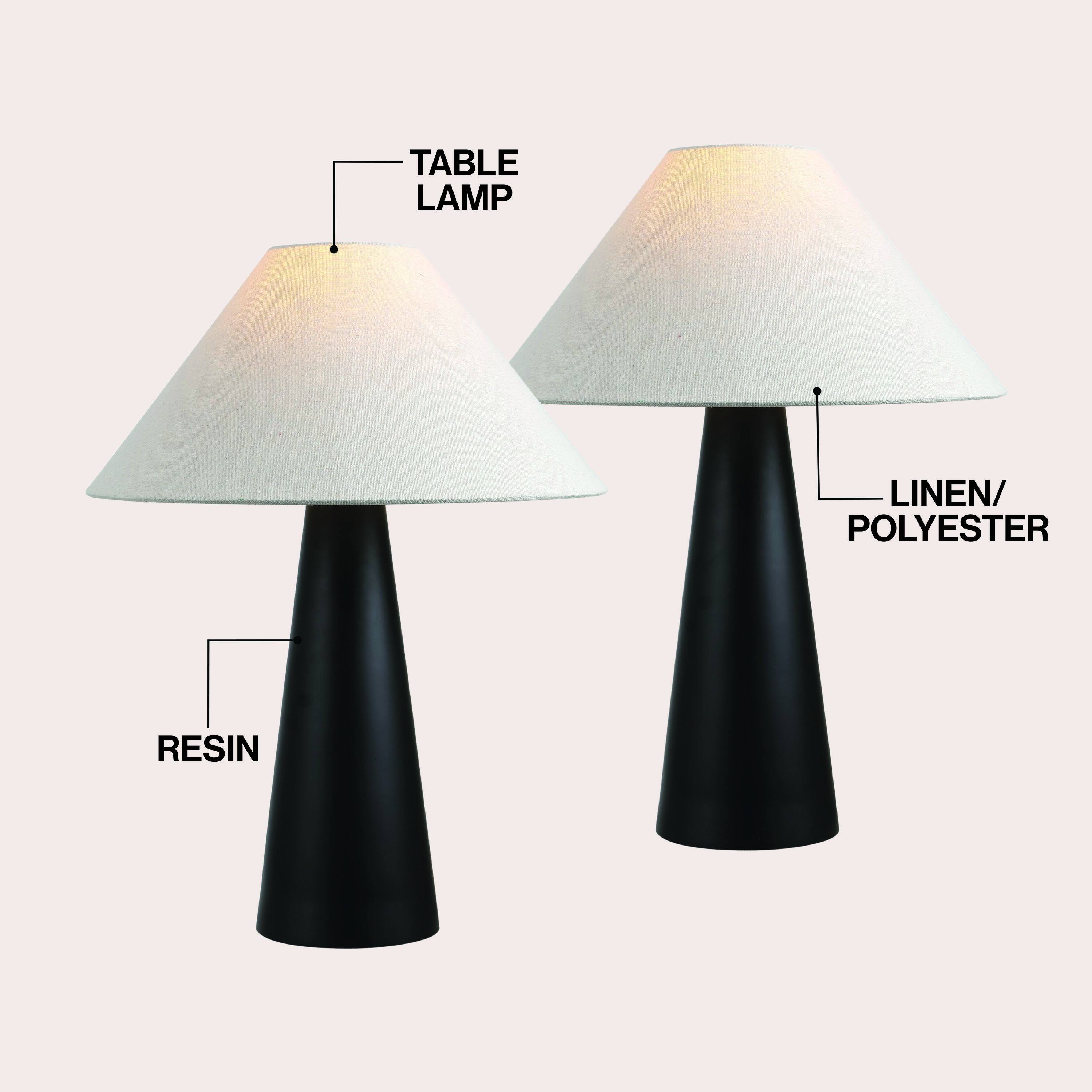 TABLE LAMP  
LINEN/ POLYESTER  
RESIN