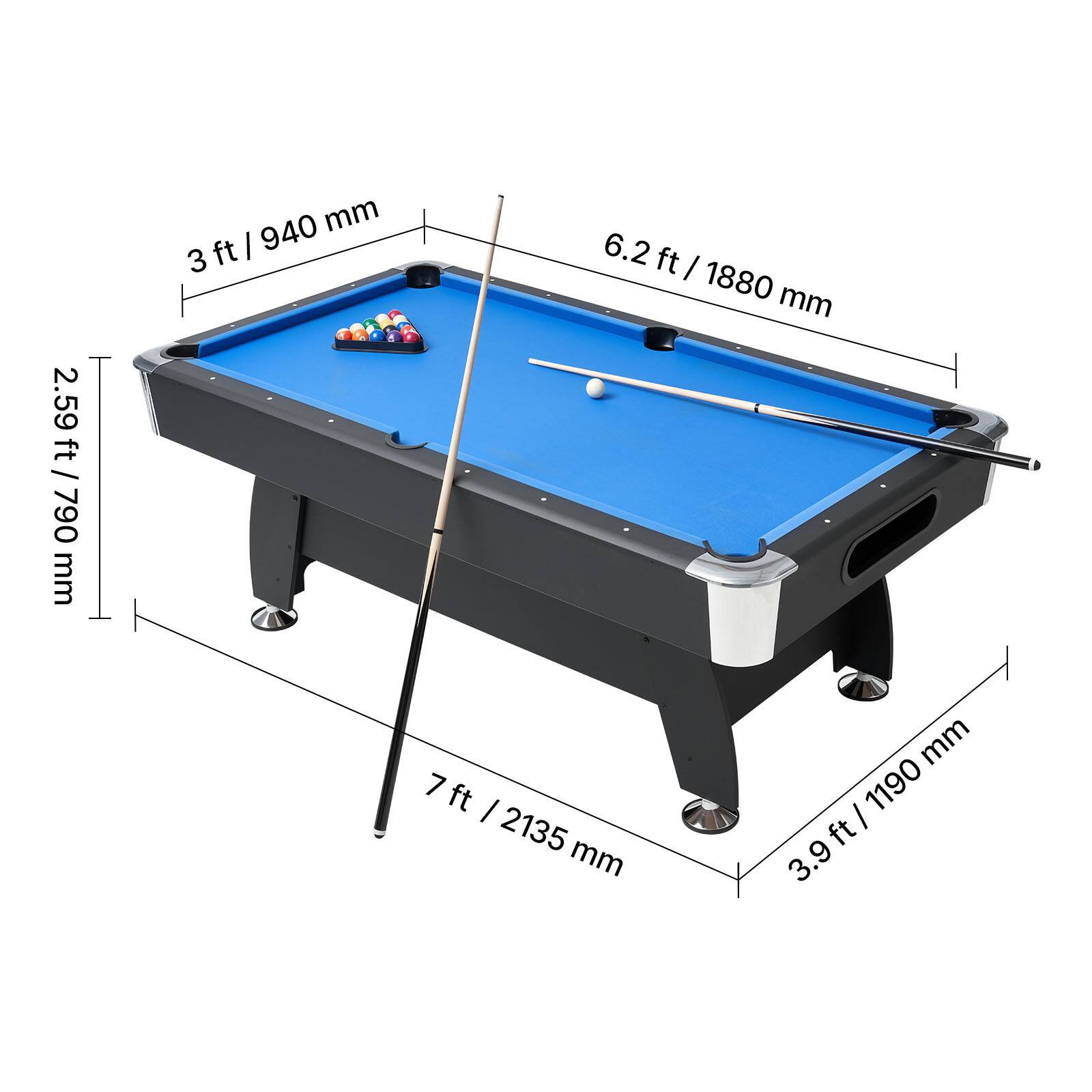 2.59 ft / 790 mm  
3 ft / 940 mm  
6.2 ft / 1880 mm  
7 ft / 2135 mm  
3.9 ft / 1190 mm