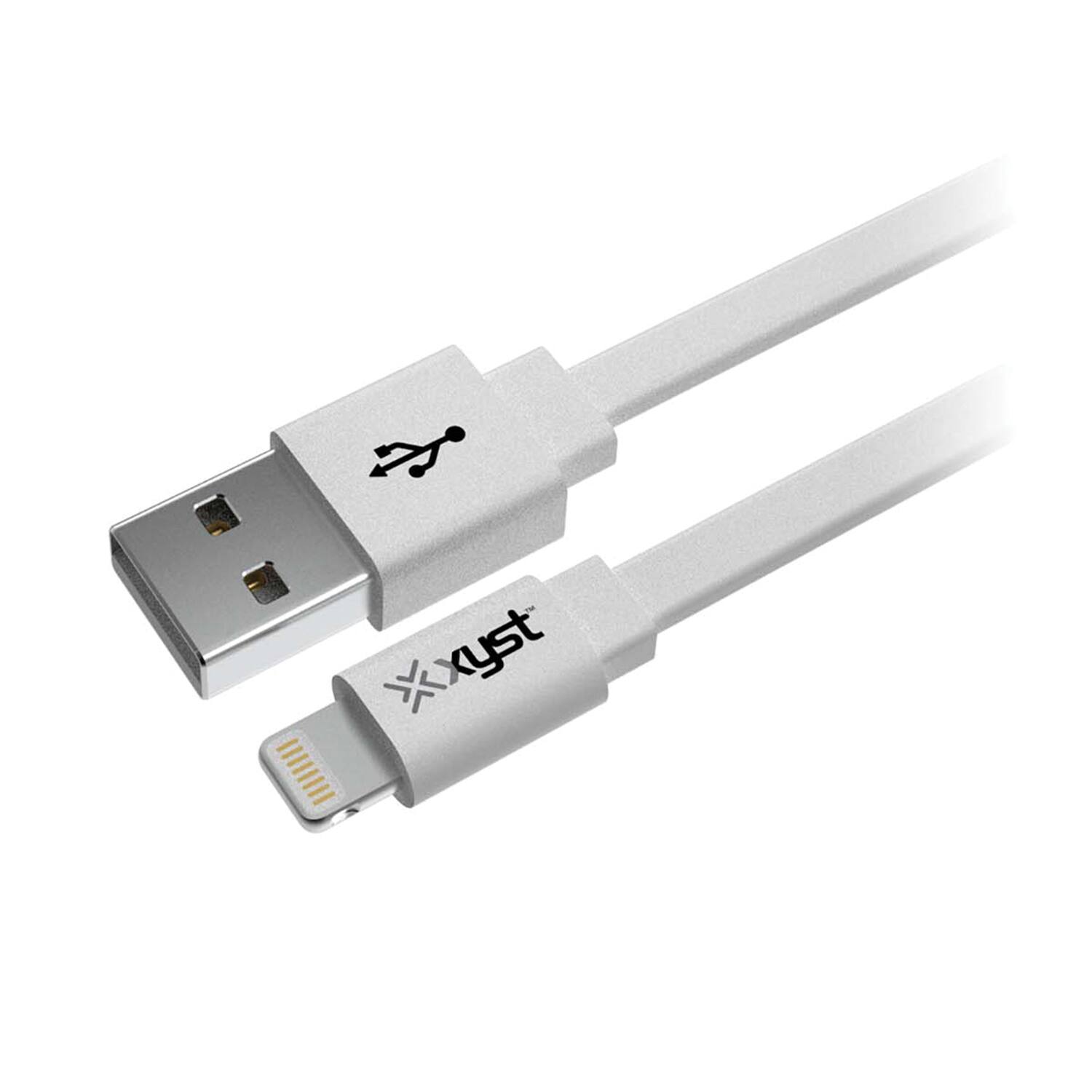 Left. Xyst - 2.4-Amp Dual USB Wall Charger With 4Ft Lightning Cable - White.