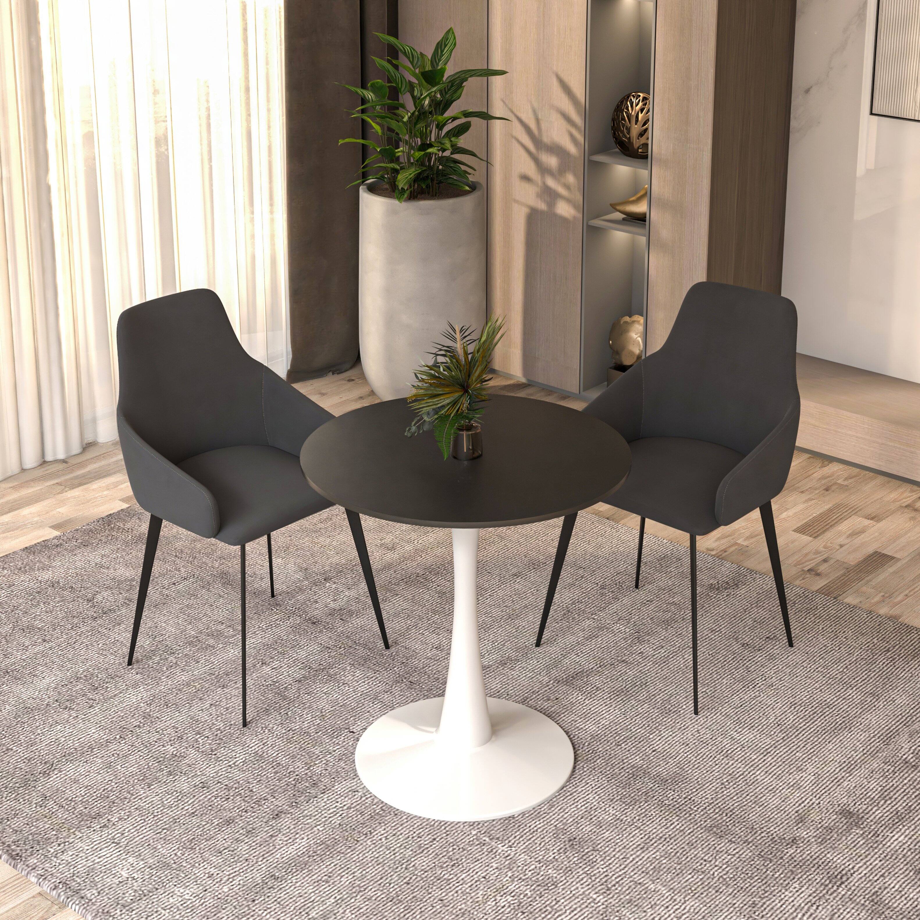 Left. LeisureMod - Bristol 27" Modern Round Dining Table with MDF Wood Top - Sleek Steel Pedestal Base - MDF - Black.
