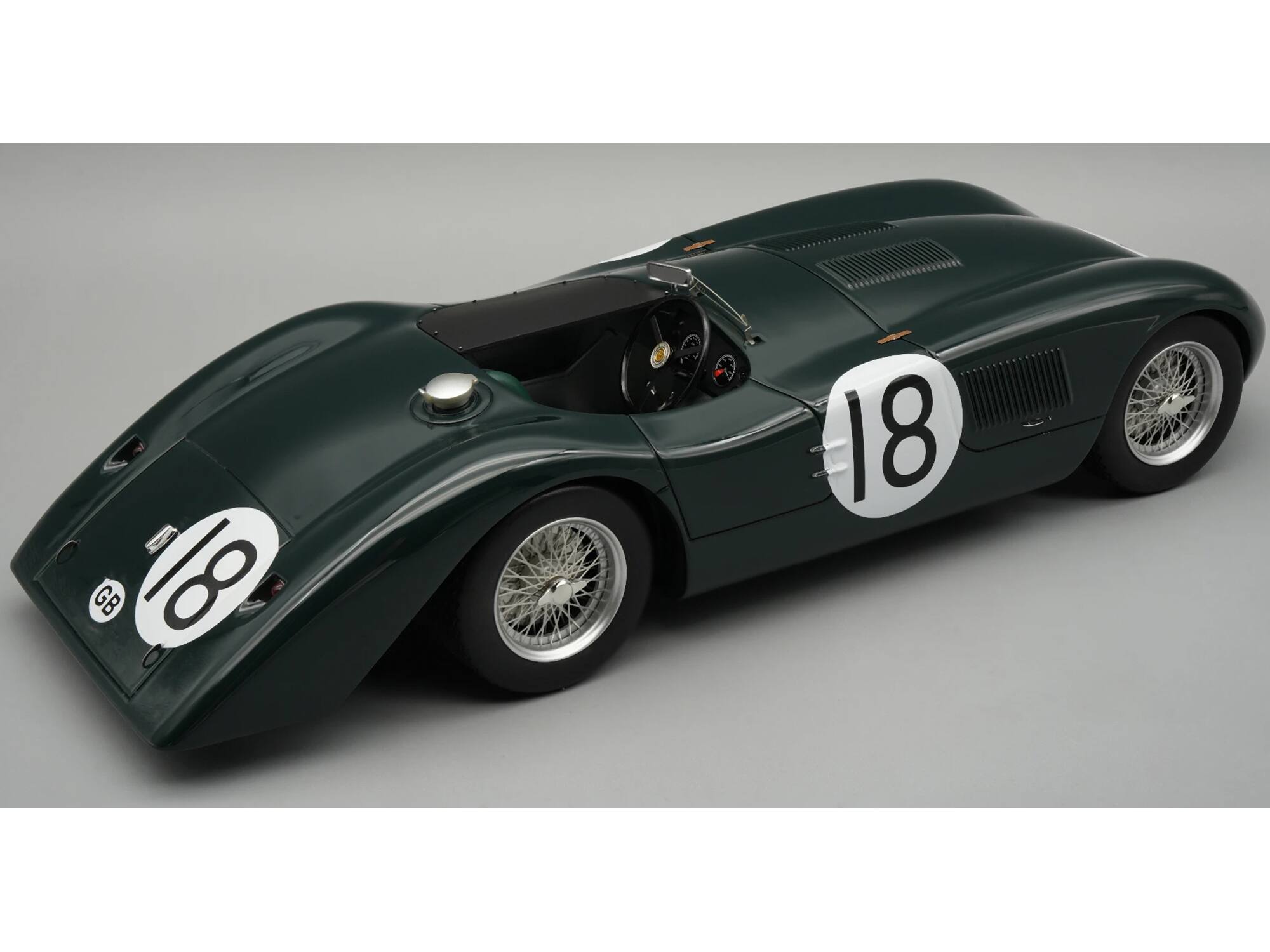 Alt View 1. Tecnomodel - Jaguar C-Type Longtail #18 "24 Hours of Le Mans" (1952) "Mythos Series" with Display Case 1/18 Model Car by Tecnomodel.