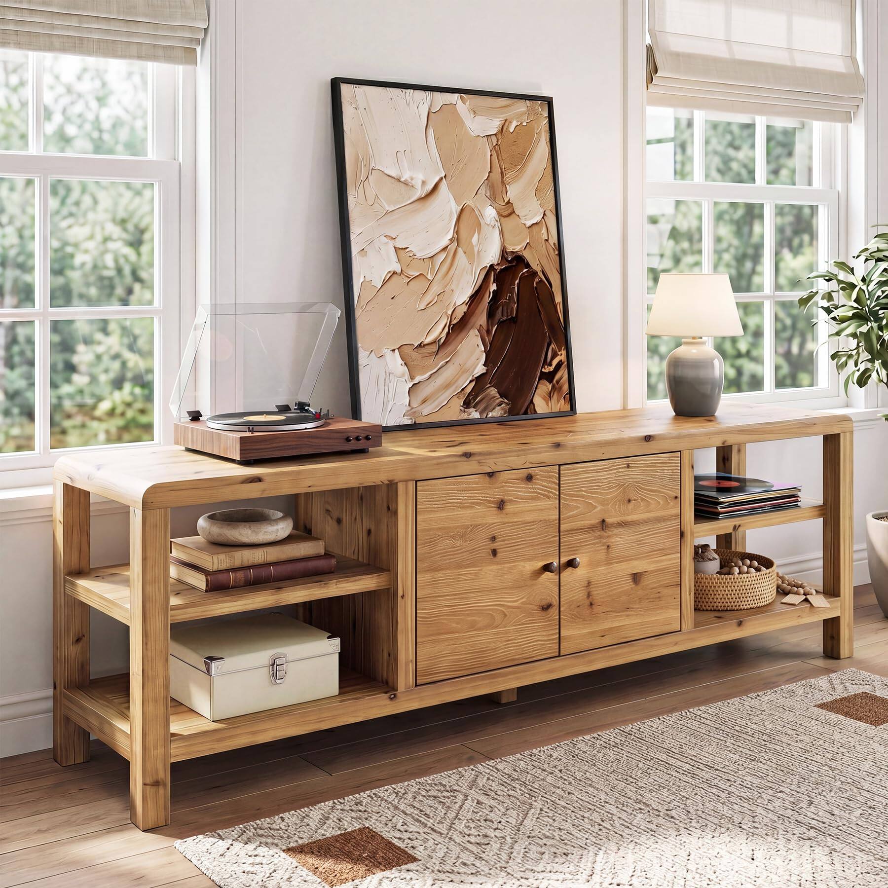 Alt View 3. Tribesigns - 70.9-Inch Solid Wood TV Stand for TVs Up to 80 Inches - Brown.