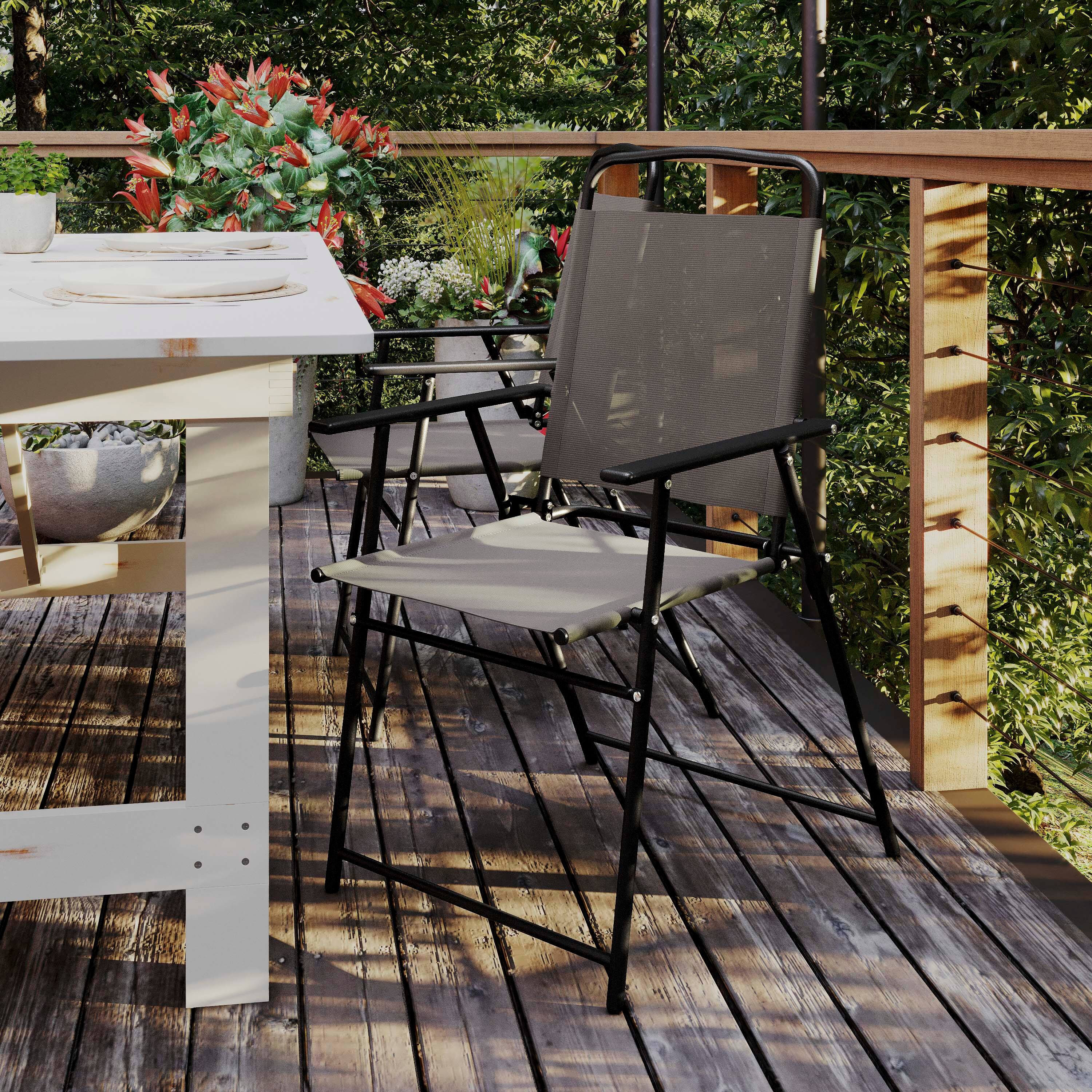 Alt View 2. Flash Furniture - Set of 2 Mystic Folding Patio Sling Chairs, Outdoor Textilene Lawn Chairs with Armrests in Brown - Brown.