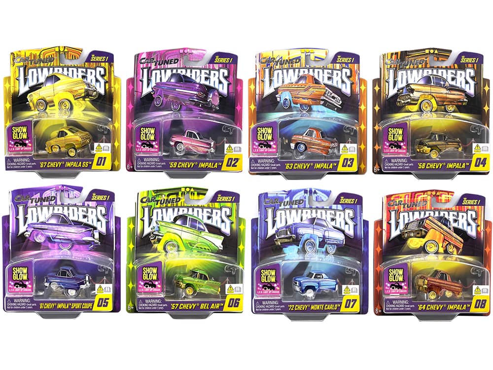 Car Tuned - "Lowriders Show Glow" Series 1 Set of 8 Pieces Diecast Model Cars by CarTuned - Multicolor