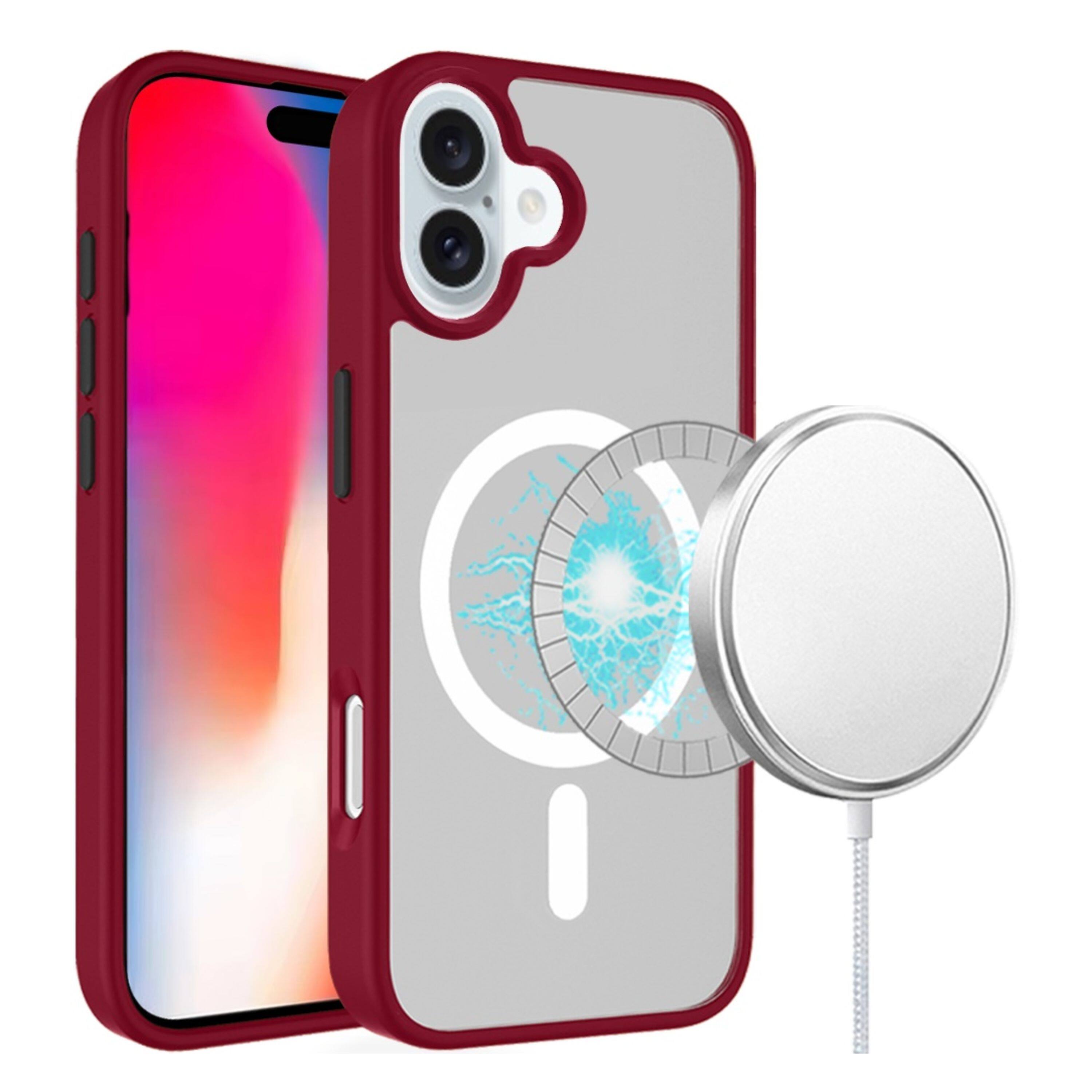 Angle. Kitcheniva - Rugged Magnetic Circle Phone Case With Tempered Glass For iPhone 16 Red - Red.