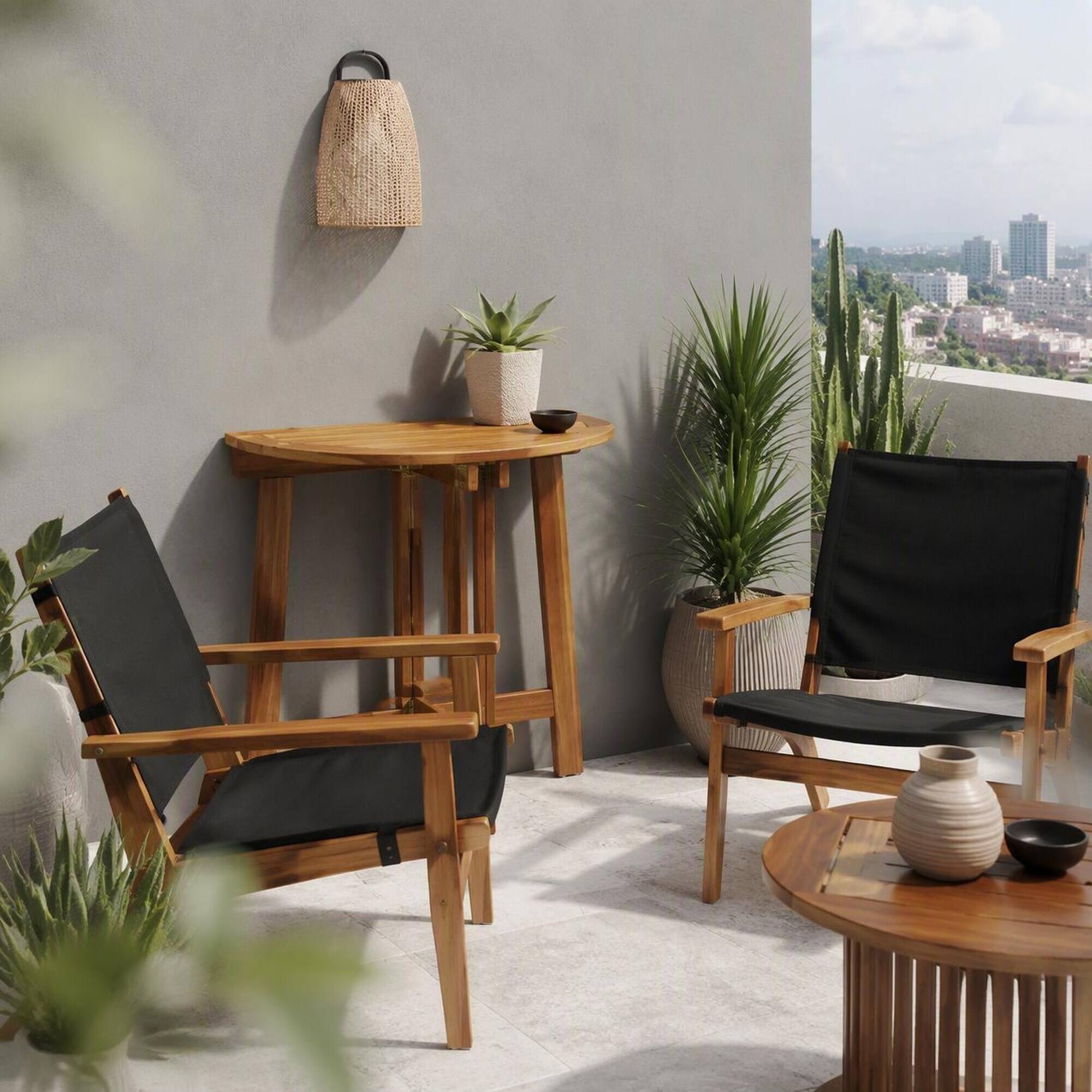 Left. RYHNUYNE - Outdoor Half-Round Folding Acacia Wood Bistro Table,Weather Resistant Space-Saving Side Table for Patio Balcony Porch - Natural.