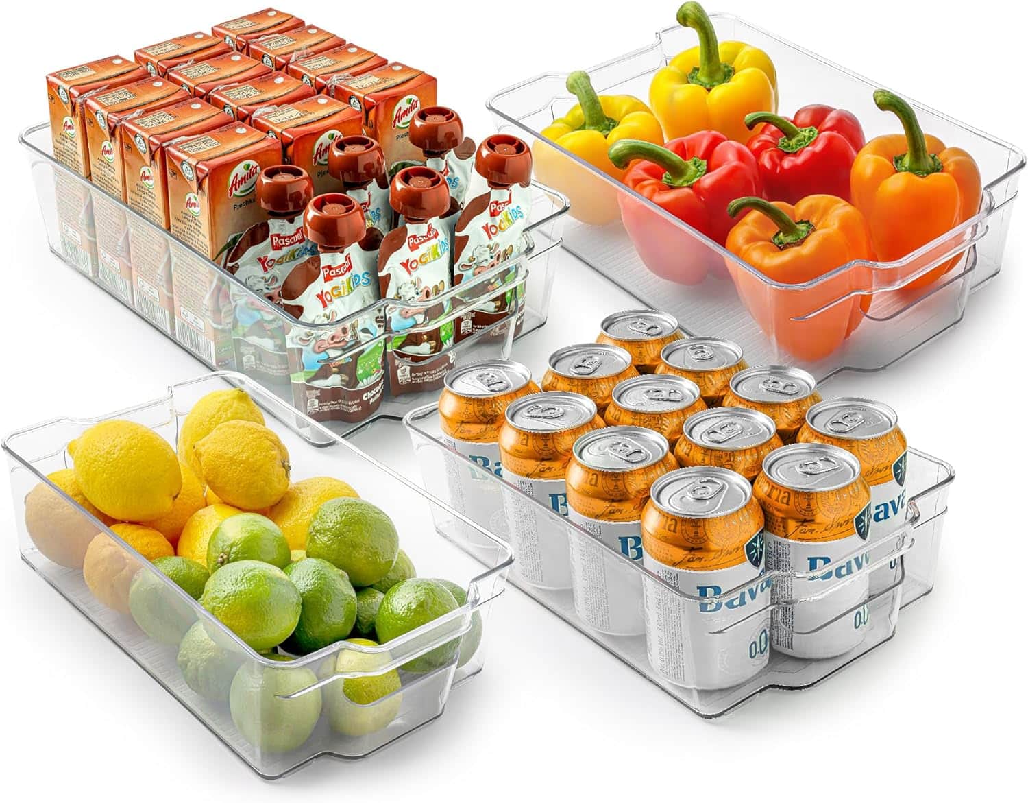 Zulay Kitchen - 4 Pack Refrigerator Organizer Bins – Large Fridge Storage Containers with Built-In Handles - Clear