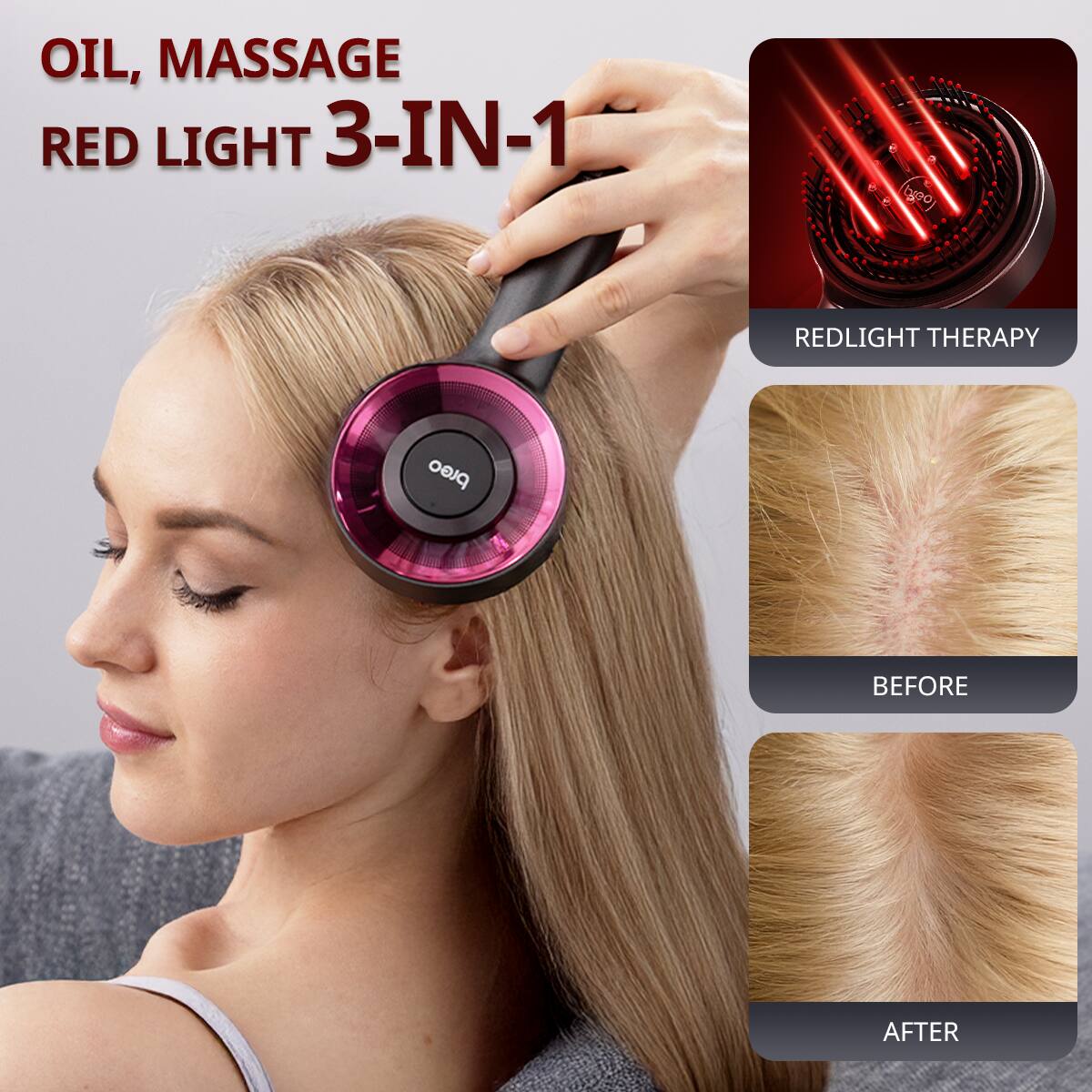 BREO 3 in 1 Electric Scalp Massager with Red Light Therapy