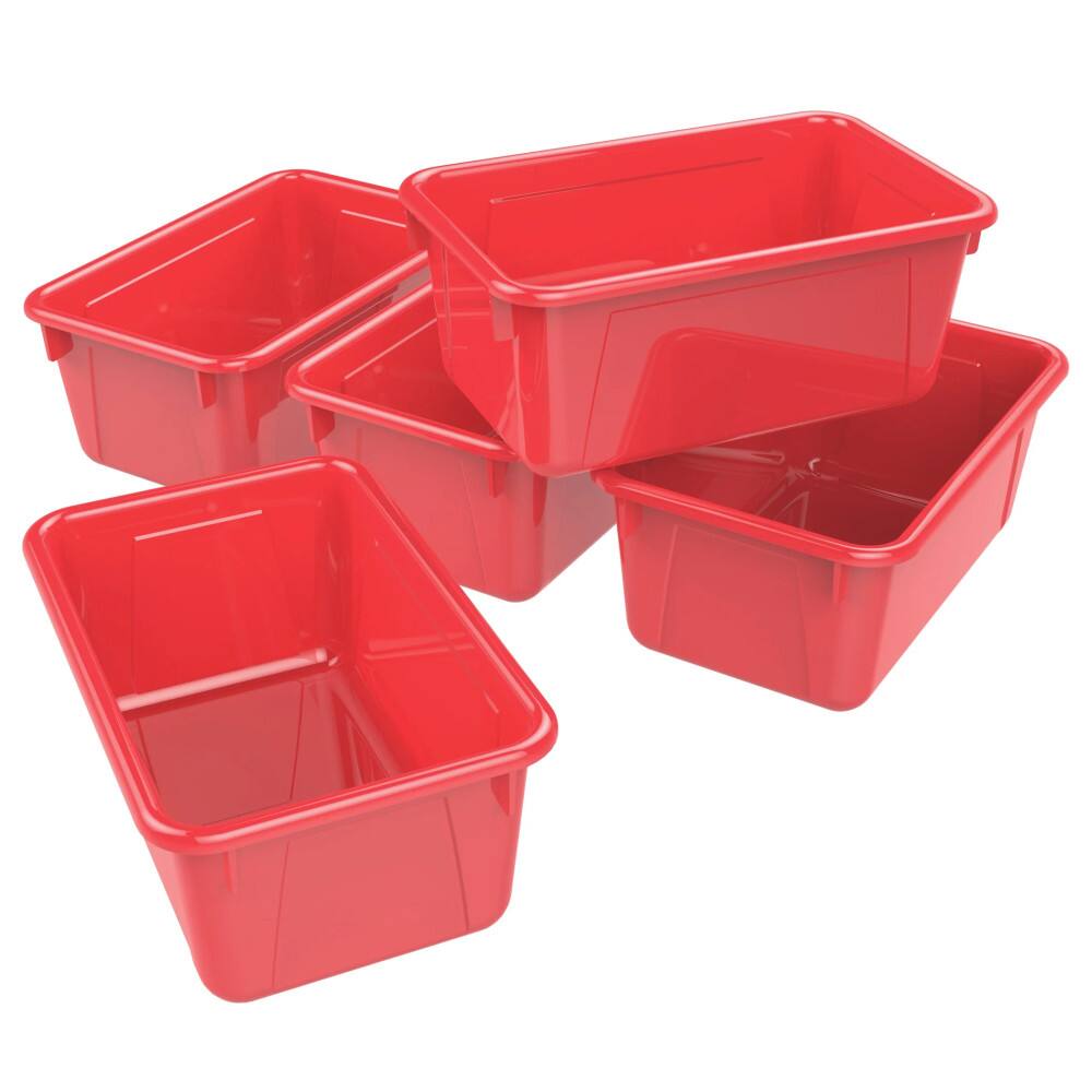 Front. Storex - Storex Small Cubby Bin, Red, Pack of 5.