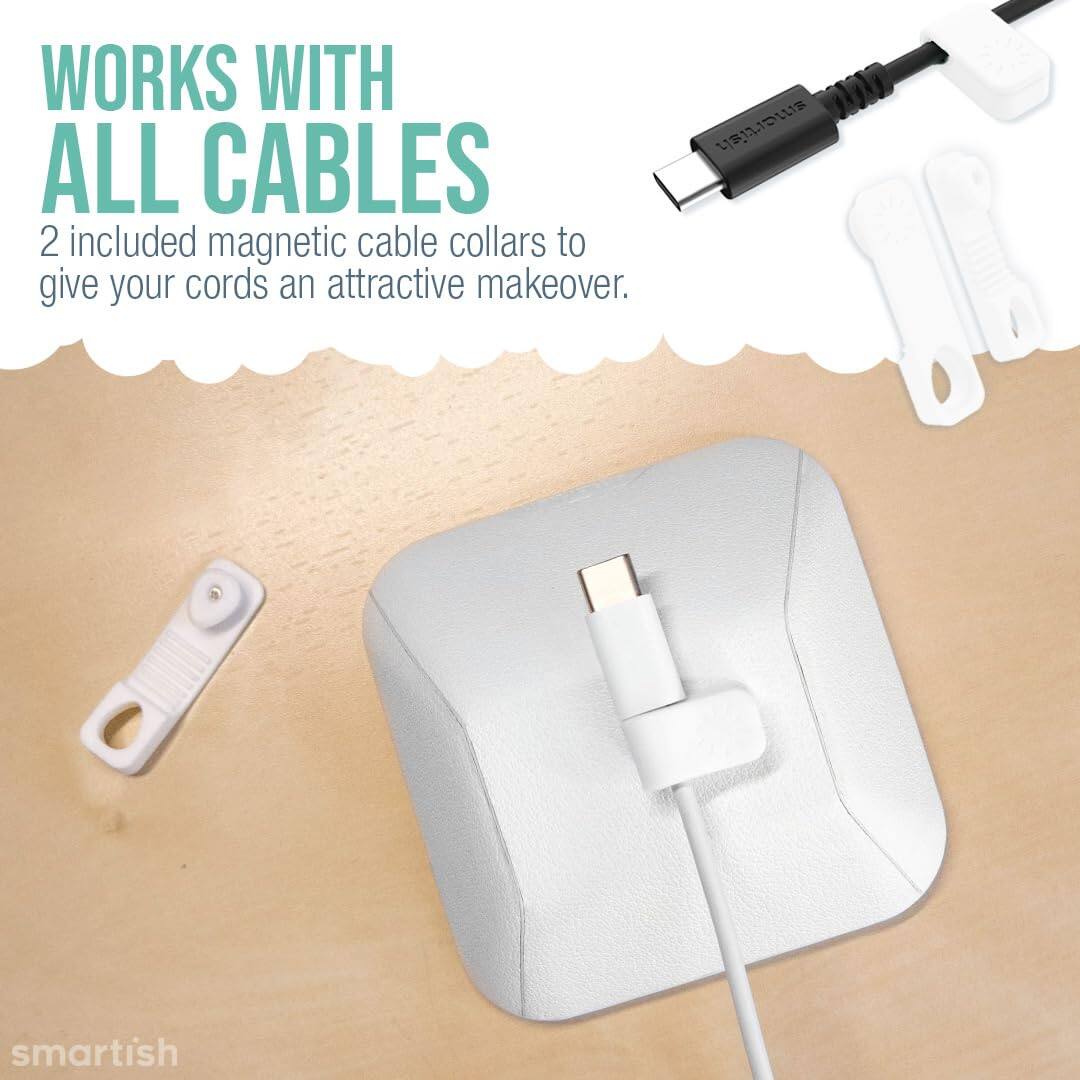WORKS WITH ALL CABLES  
2 included magnetic cable collars to give your cords an attractive makeover.  

smartish