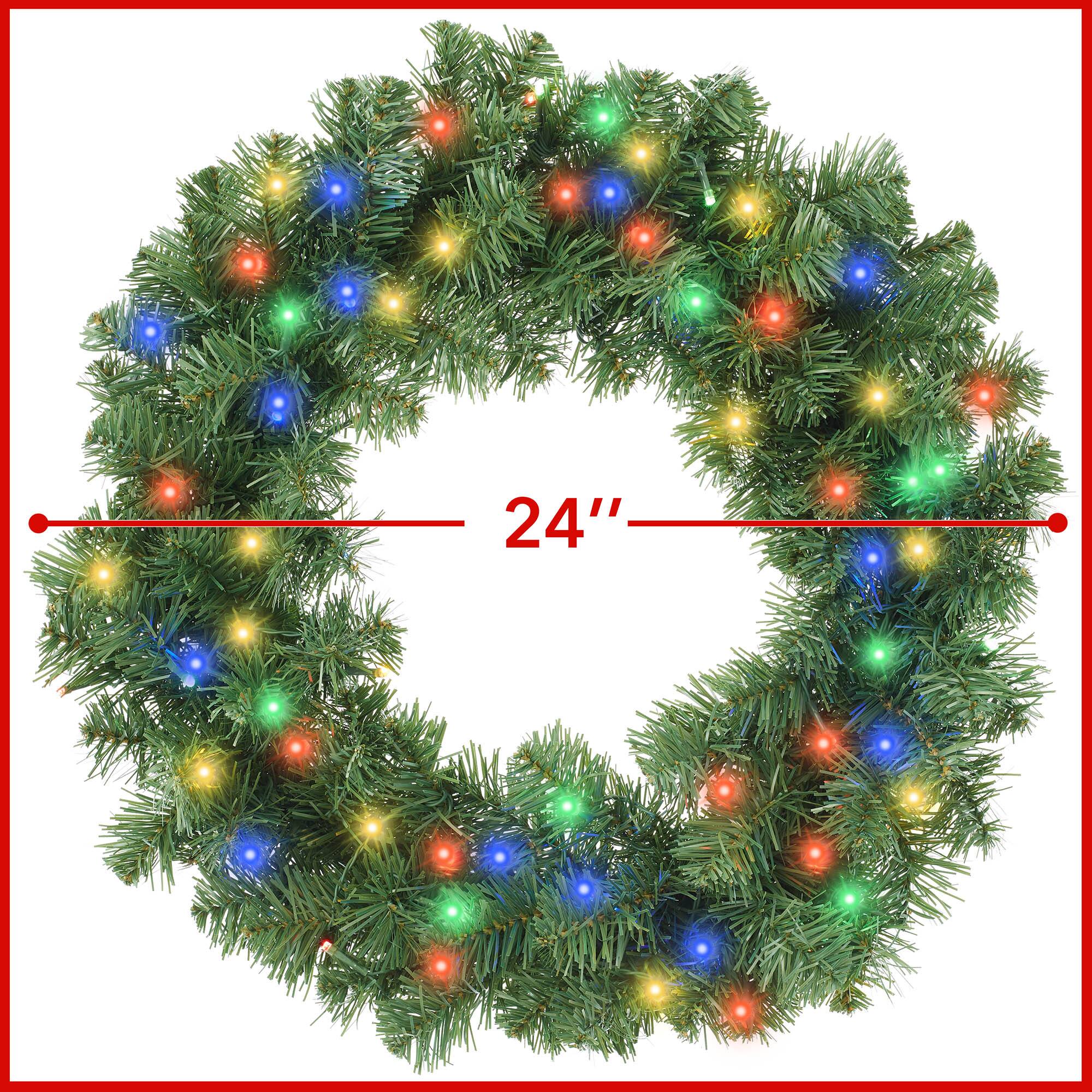 Alt View 4. Casafield - Green Fir Artificial Holiday Christmas Wreath Holiday Décor - Green Multicolor Lights.