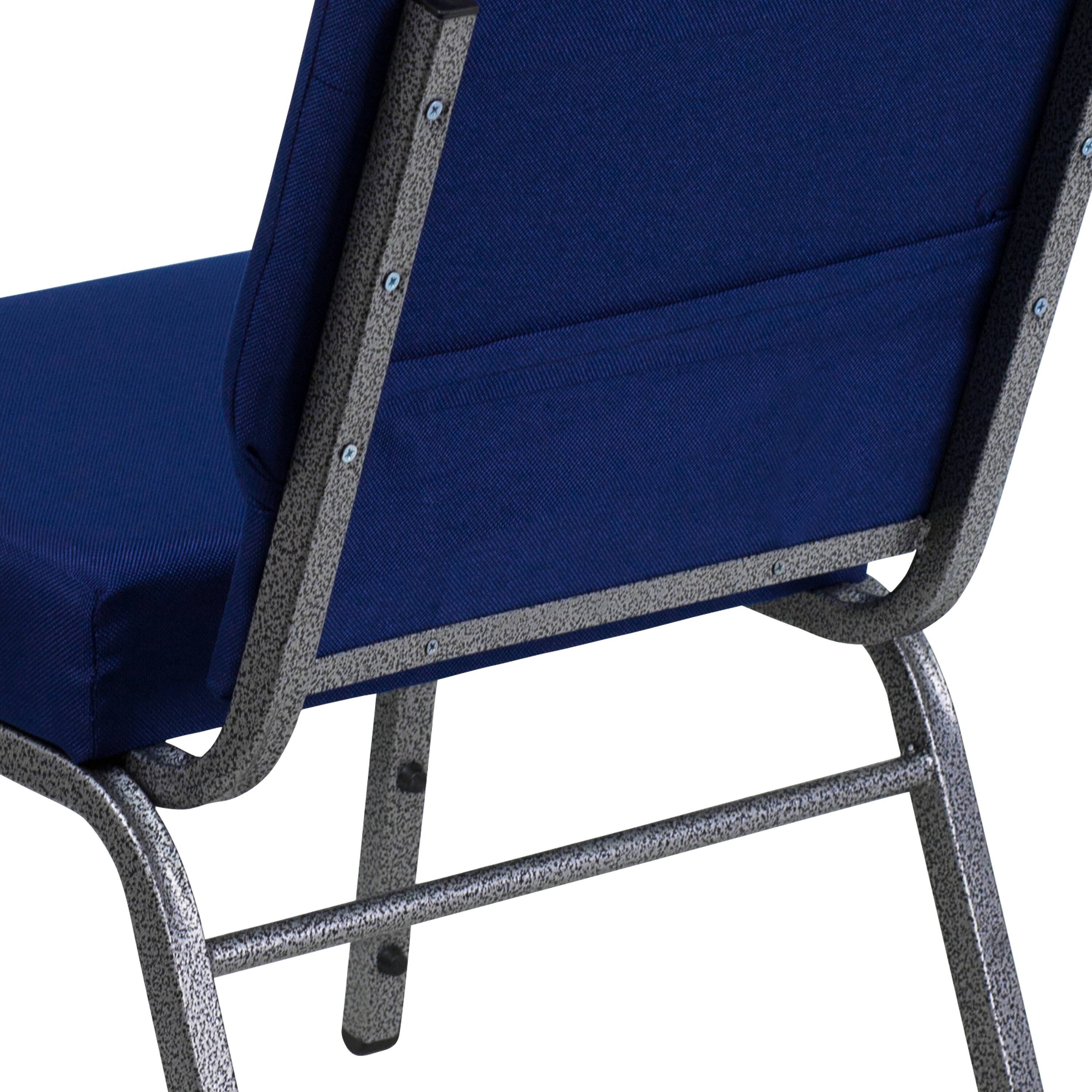 Alt View 9. Emma + Oliver - 4 Pack 21''W Stacking Church Chair - Navy Blue Fabric/Silver Vein Frame.