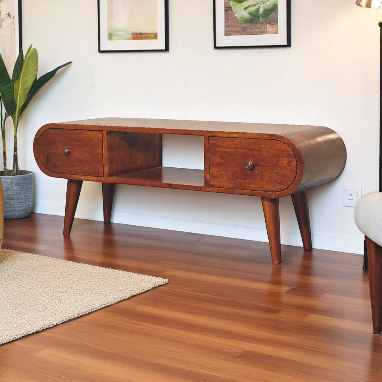 Angle. Artisan Furniture - Artisan Furniture Solid Wood Chestnut Circular TV Unit, - Dark Brown.