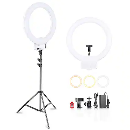 Front. Neewer - 18" 55W Ring Light Kit with Tripod - LED Ringlight with Cold Shoe & Phone Holder for Video.