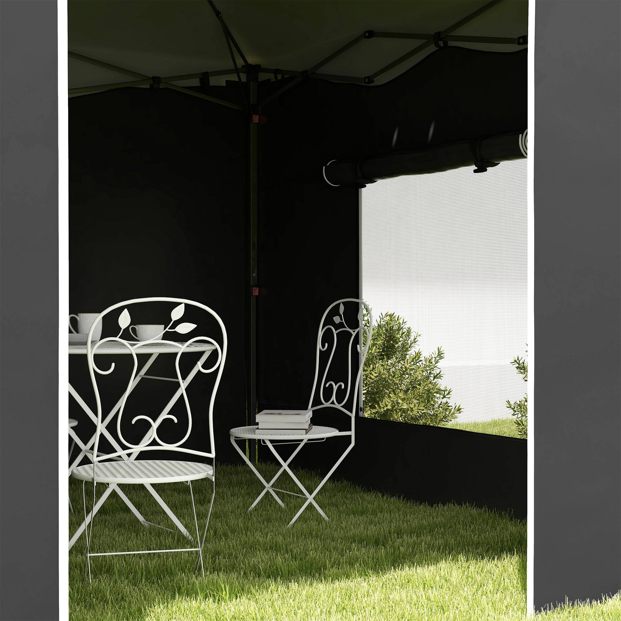 Alt View 7. Outsunny - 9.7' x 9.7' Pop Up Canopy with Sidewalls, Portable Canopy Tent with 2 Mesh Windows, Reflective Strips - Black.