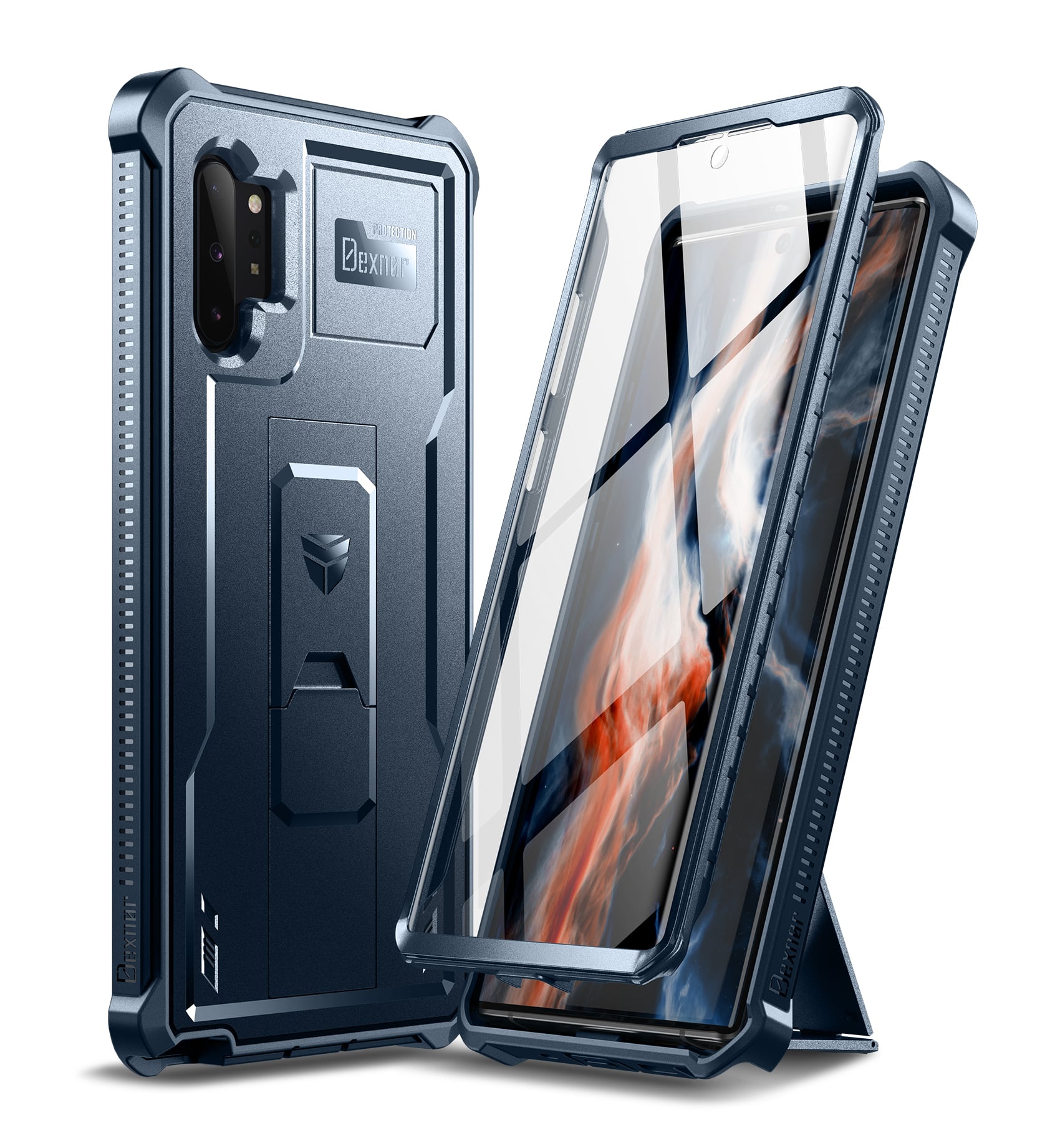 Dexnor - Case for Galaxy Note 10+ Plus [Built in Screen Protector and Kickstand] Military Grade Protection - Navy Blue