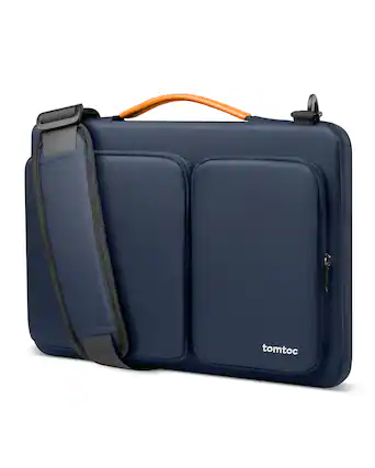 Front. tomtoc - Defender-A42 Recycled Laptop Shoulder Bag for 14 Inch MacBook Pro M4/M3/M2/M1 Pro/Max 2024-2021, 13.8" Surface Laptop 7 - Dark Blue.