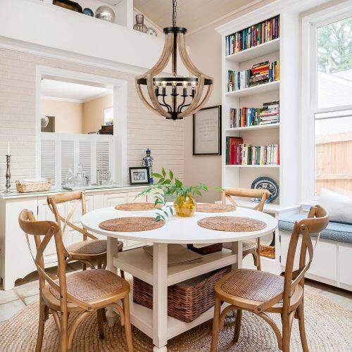 Alt View 1. LUCKY ONE - 19in Farmhouse 5-Light Wood Chandelier, Height Adjustable Dining Room Pendant for Kitchen Island - Wood.