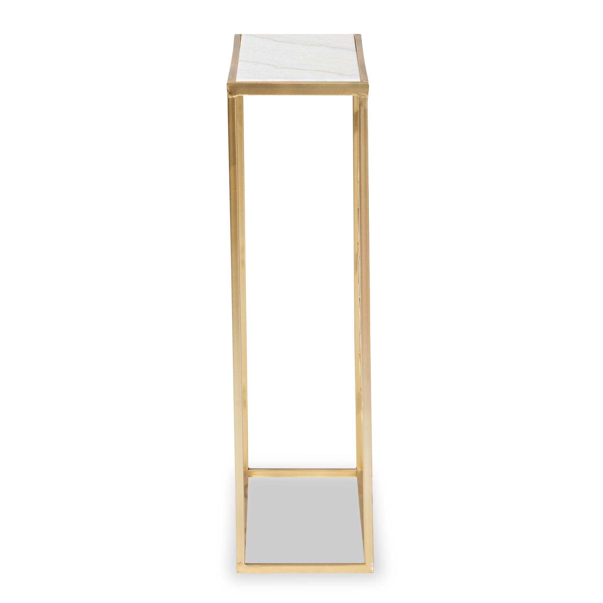 Left. Baxton Studio - Calanthe Modern and Contemporary Finished Metal Console Table with Marble Tabletop - Marble White/Gold.