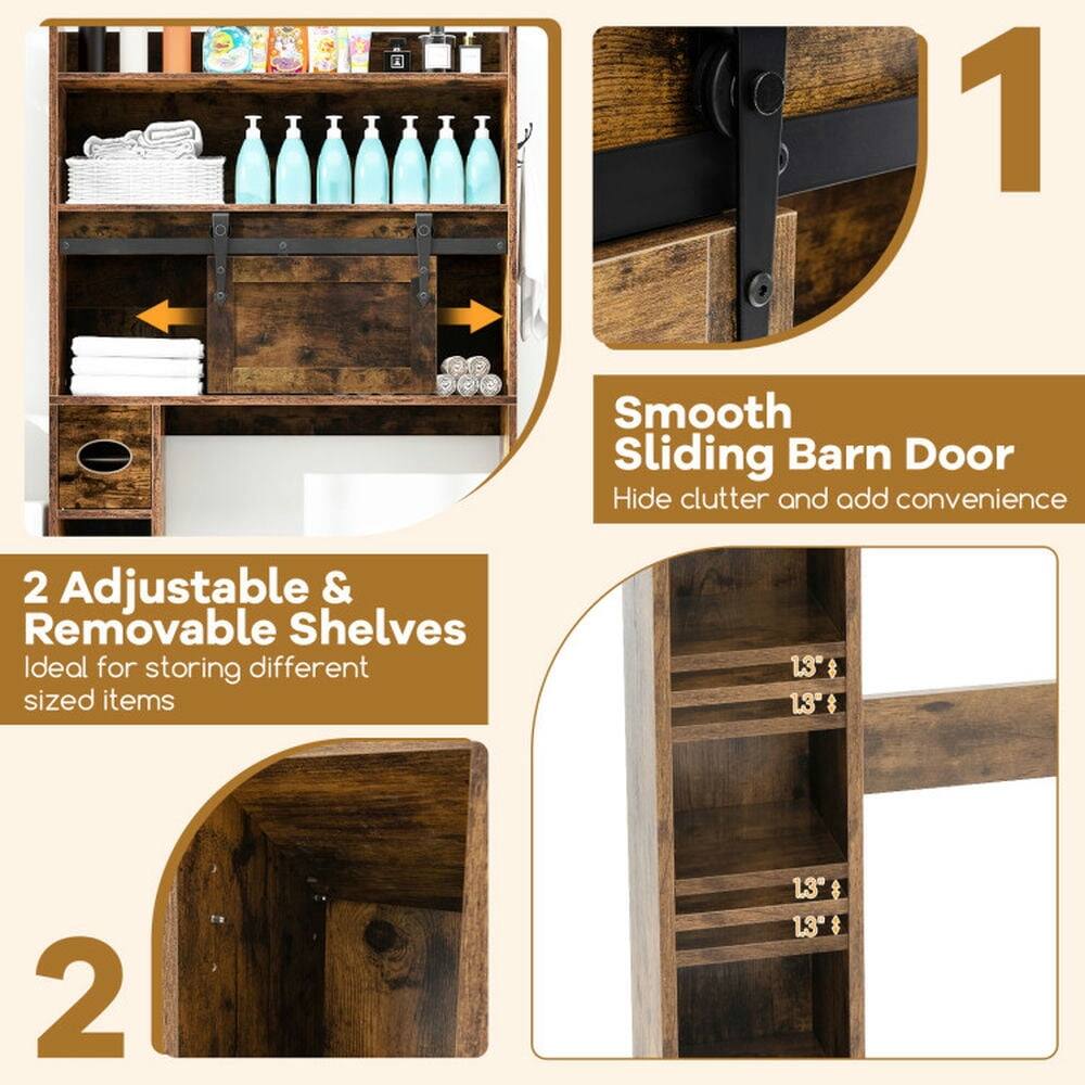 1. Smooth Sliding Barn Door  
   Hide clutter and add convenience

2. Adjustable & Removable Shelves  
   Ideal for storing different sized items

13"  
13"  
13"  
13"