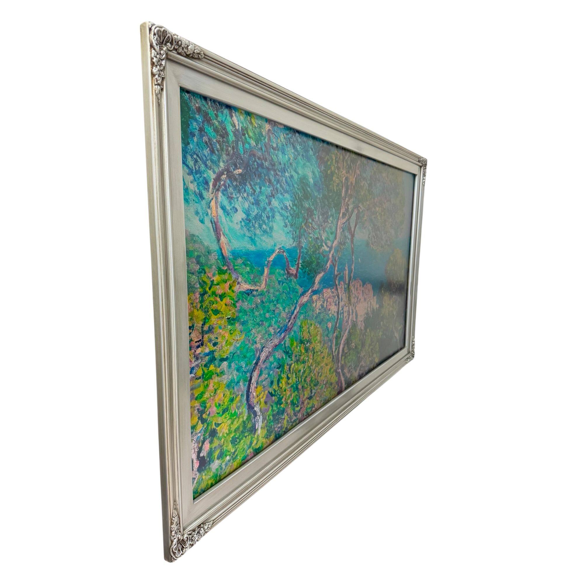 Angle. LAREDO FRAME FACTORY - 55 inch Handmade Ornate wood For TCL A300W NXTVISION Tv - ANTIQUE SILVER FINISH.