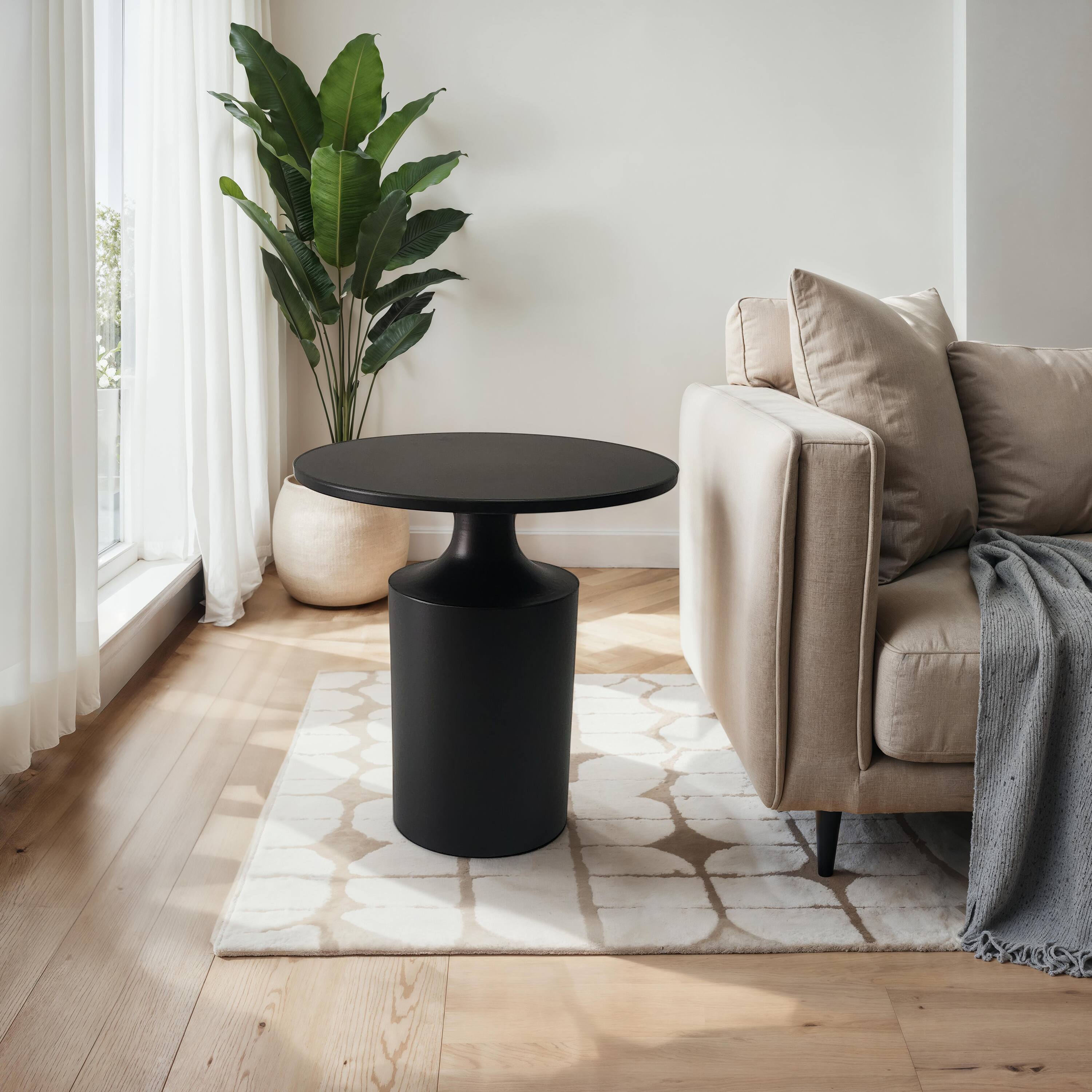 Alt View 10. Manhattan Lane - 20 Inch Modern Round Iron Side Table with Pedestal Base - Black.