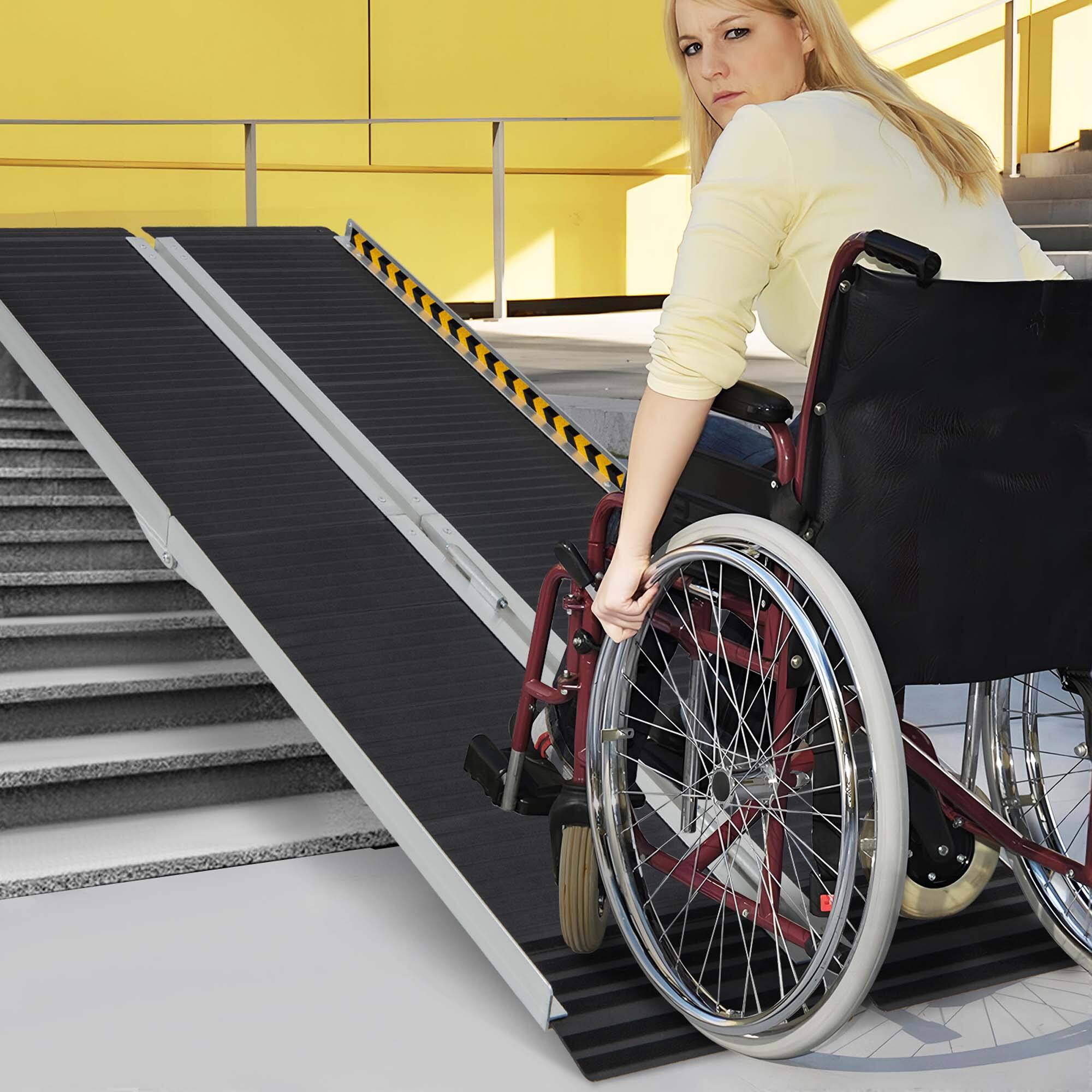 Alt View 1. Costway - Costway Portable Aluminum Wheelchair Ramp 5 FT with Transition Plate & Non-slip Surface - Silk.