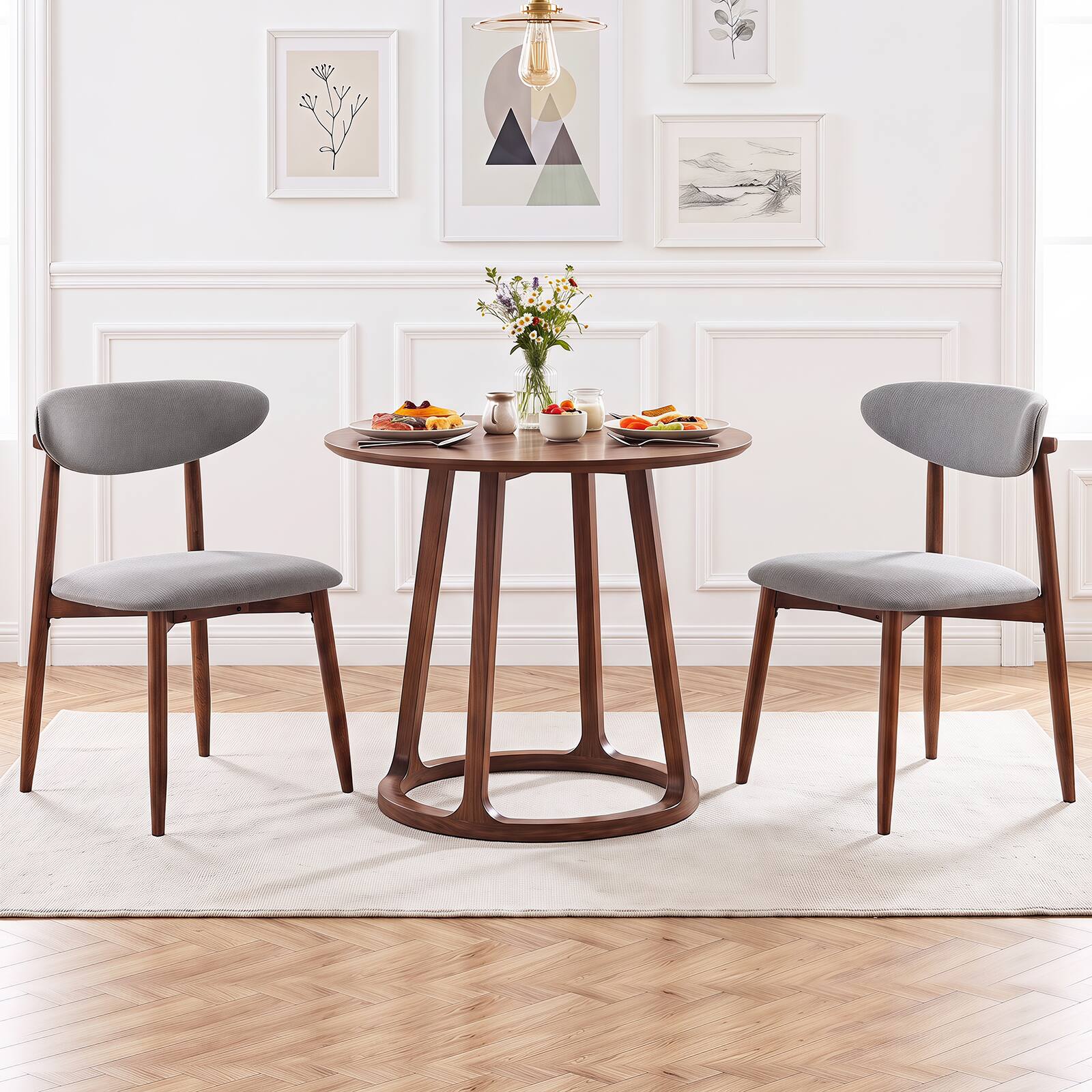 Alt View 1. Costway - Costway 2 PCS Dining Chairs Fabric Upholstered Kitchen Chairs with Curved Backs Padded Seats - Gray + Walnut.