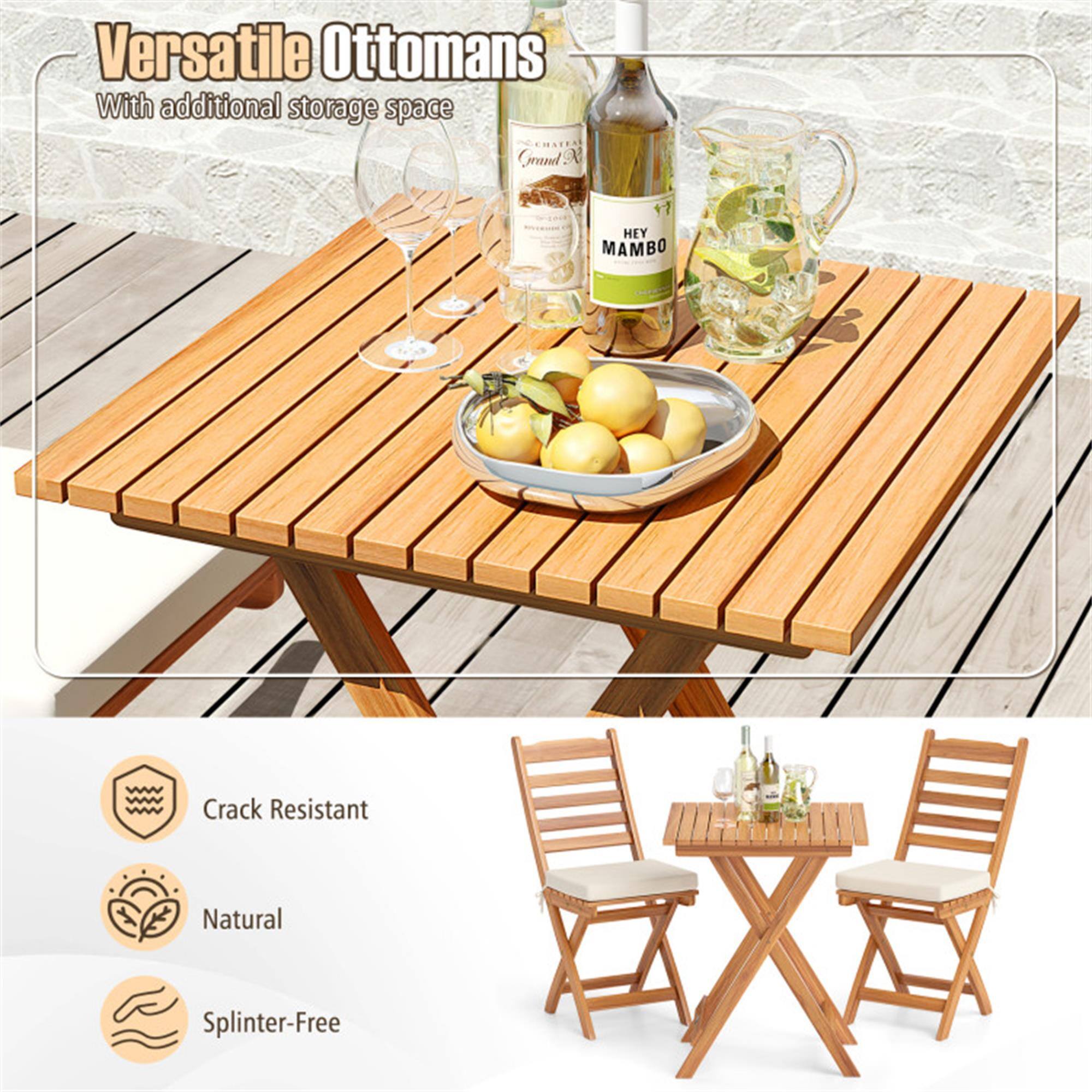 Versatile Ottomans  
With additional storage space

Crack Resistant  
Natural  
Splinter-Free