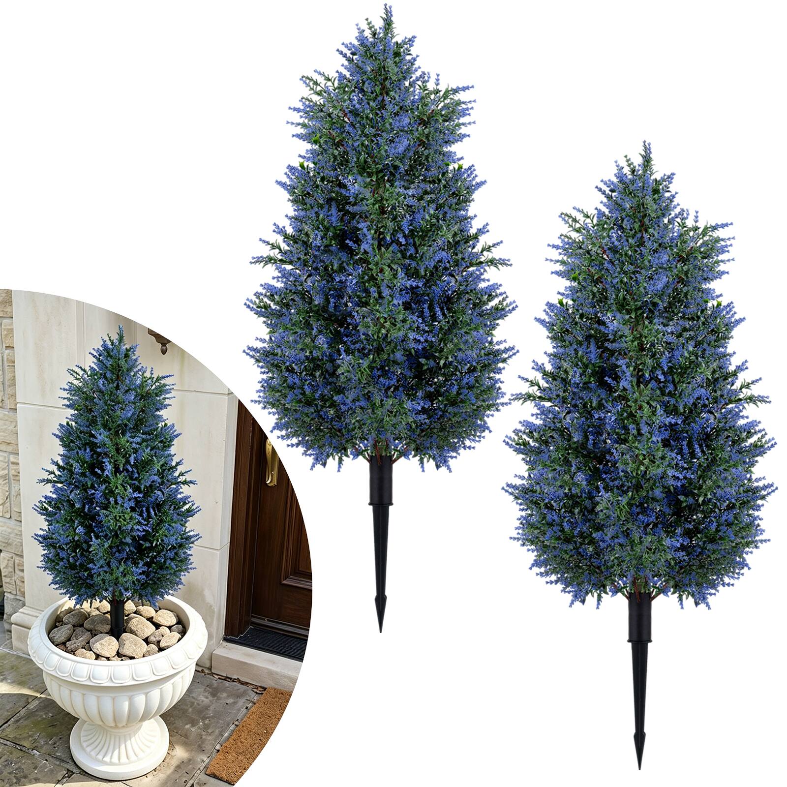 Alt View 9. Costway - Costway 2 Pack 3.3 ft Artificial Lavender Topiary Trees, Sun-Resistant Faux Cone Bushes - Green & Purple & Black.