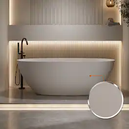 Loheer - 57 in Freestanding Soaking Bathtub Solid Surface with Overflow and Pop Up Drain - Beige