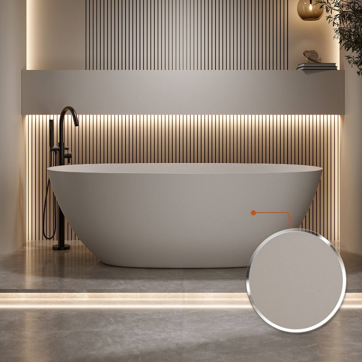 Front. Loheer - Loheer 57 in Freestanding Soaking Bathtub in Beige Solid Surface with Overflow and Pop Up Drain - Beige.