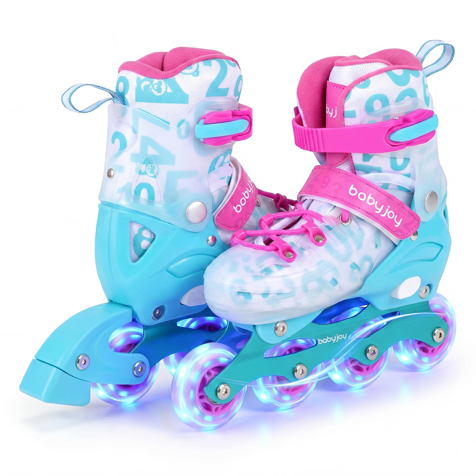 Gymax - Kids Inline Skates for Boys Girls 4-Size Adjustable Illuminating Roller Skates Blue - Pink