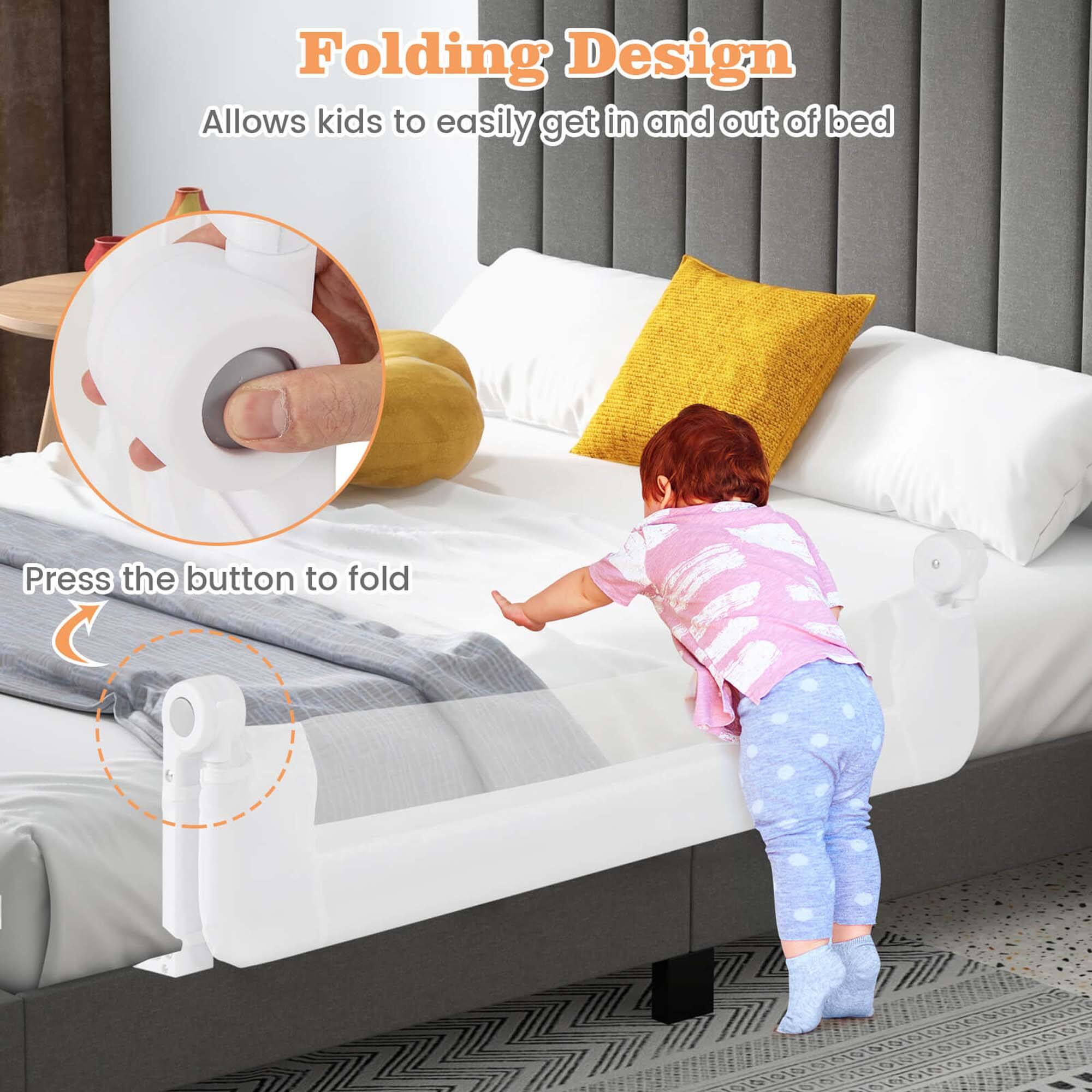Folding Design  
Allows kids to easily get in and out of bed  

Press the button to fold