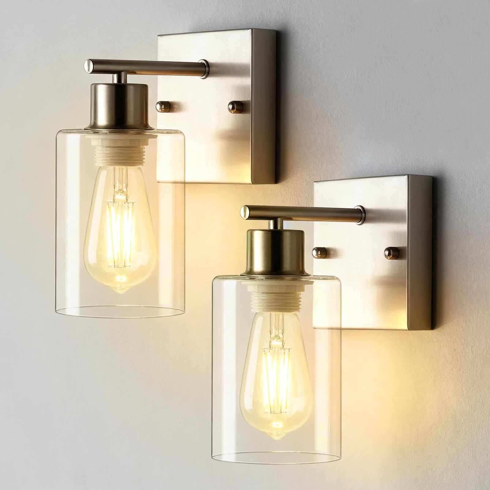 Earthley Blooms - pack Bathroom Wall Sconces Vanity Lights Modern Light Fixture With Clear Glass Shade Farmho - Brushed Nickel
