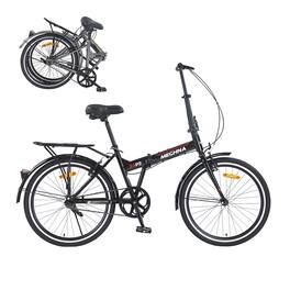TinyHomie - 24 In Folding Bike for Adults with Fenders Steel Frame Single Speed City Commuter Dual V-Brake Portable Compact Bicycle - Black