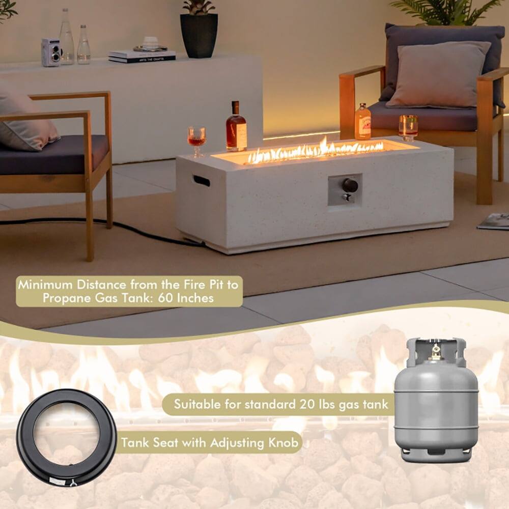 Minimum Distance from the Fire Pit to Propane Gas Tank: 60 Inches  
Suitable for standard 20 lbs gas tank  
Tank Seat with Adjusting Knob