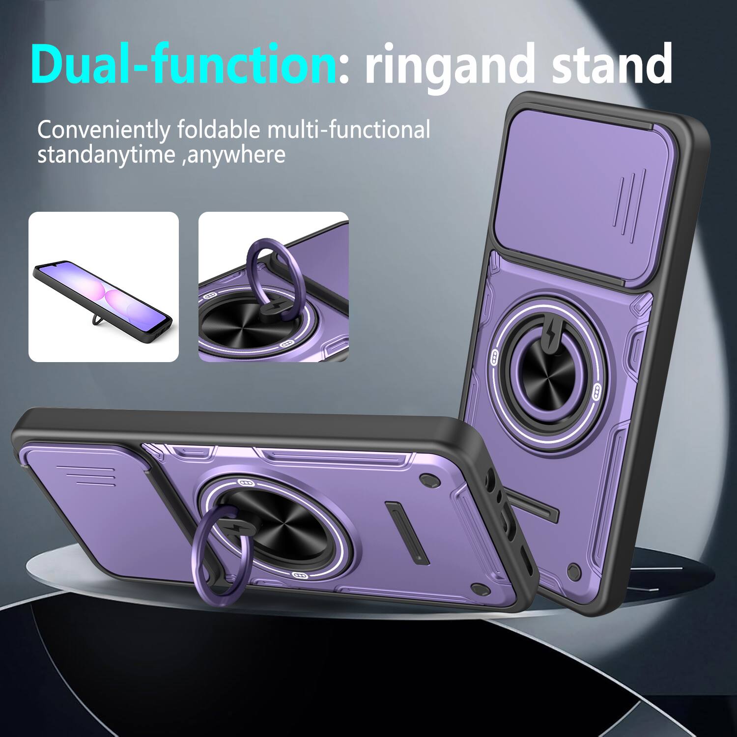 Dual-function: ring and stand  
Conveniently foldable multi-functional stand anytime, anywhere