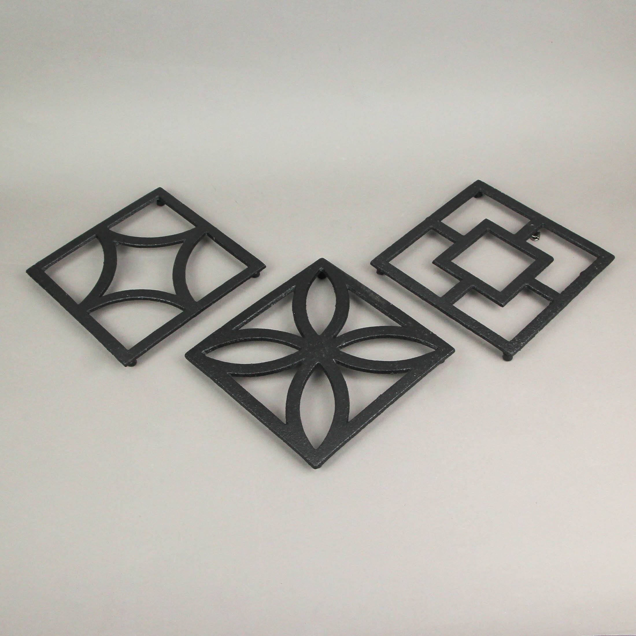 Alt View 4. Zeckos - Set of 3 Cast Iron Breeze Block Trivets Kitchen Counter Home Decor Wall Art - Black.