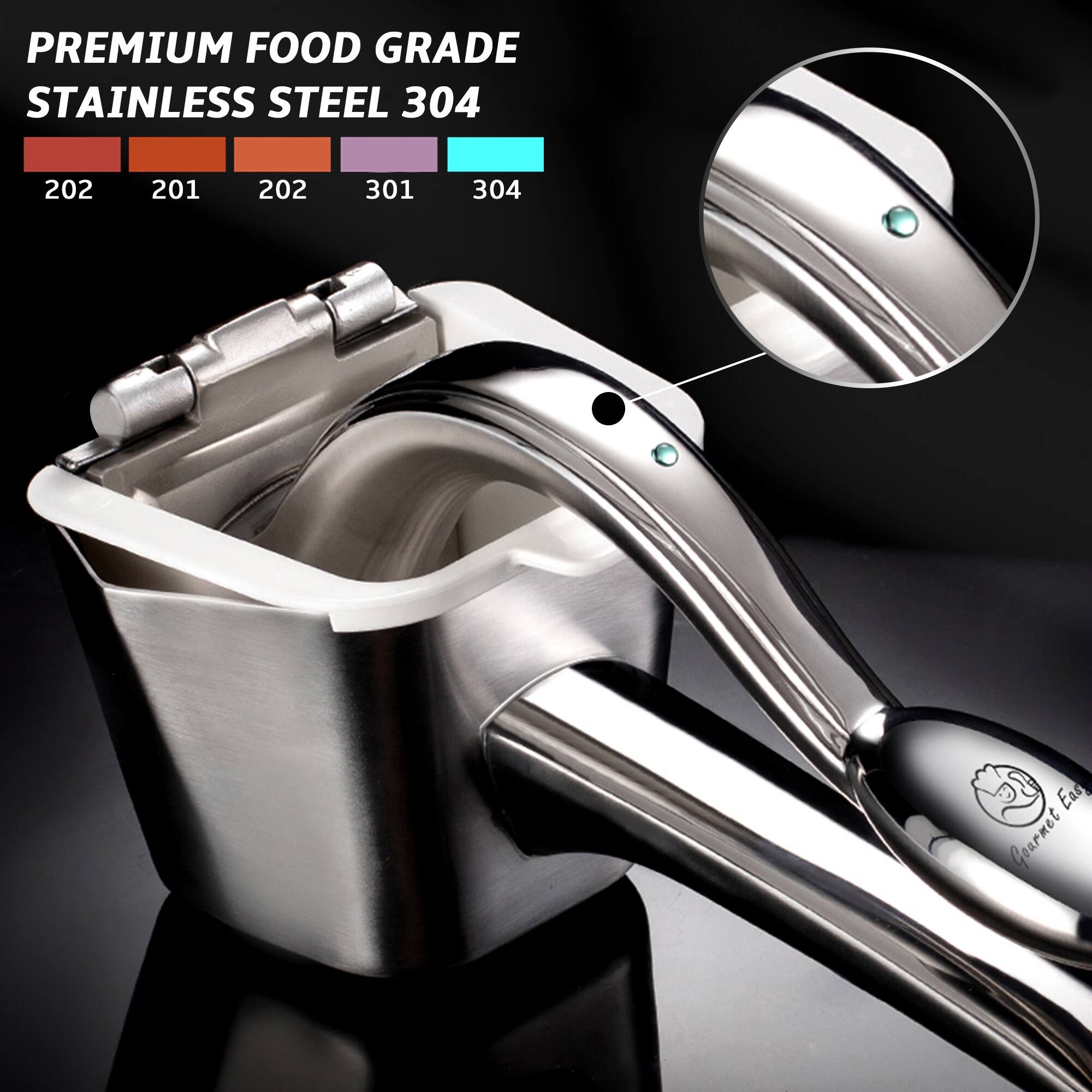 Back. Gourmet Easy - Stainless Steel Lemon Squeezer, Heavy-Duty Orange Juicer, Durable Hand Press Citrus Juicer, Portable Lime Squeezer - Stainless Steel.