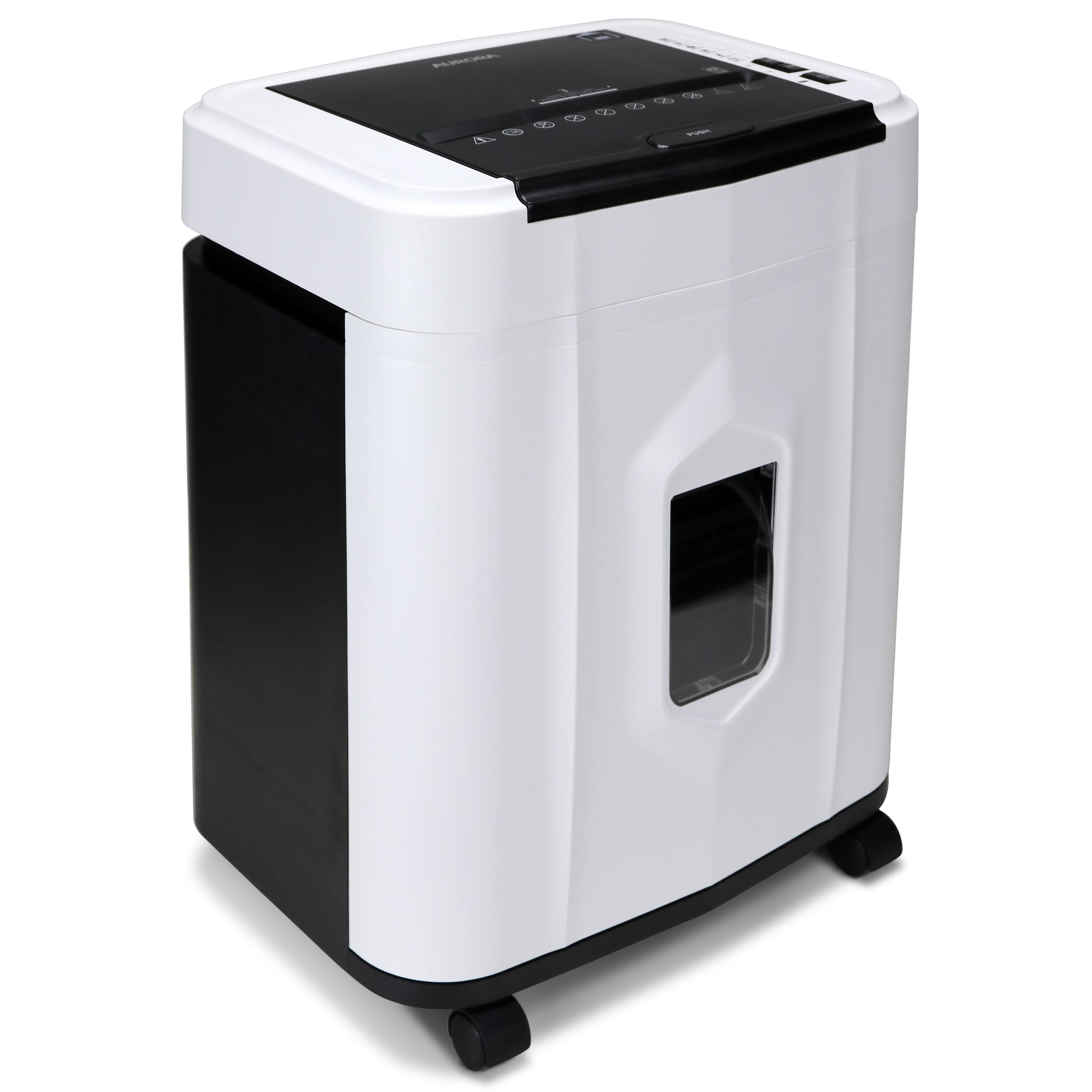 Left. Aurora - Aurora AU120MF 120-Sheet Auto Feed Micro-Cut Paper Shredder / 5 Gallon Pullout Basket / 30 Minutes/Security Level P-4 - White.