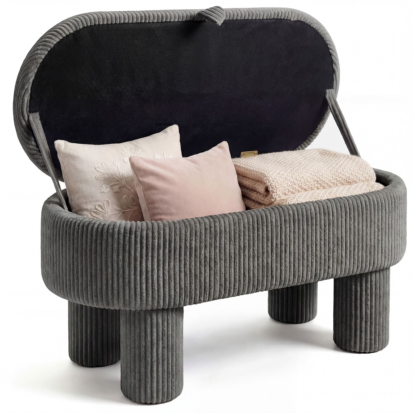 Costway - 42" Storage Ottoman Bench with Hidden Storage Compartment & Legs for Living Room - Gray