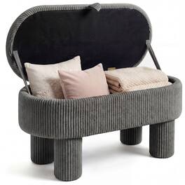 Costway - 42" Storage Ottoman Bench with Hidden Storage Compartment & Legs for Living Room - Gray