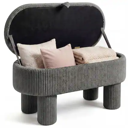 Front. Costway - Costway 42" Storage Ottoman Bench with Hidden Storage Compartment & Legs for Living Room - Gray.