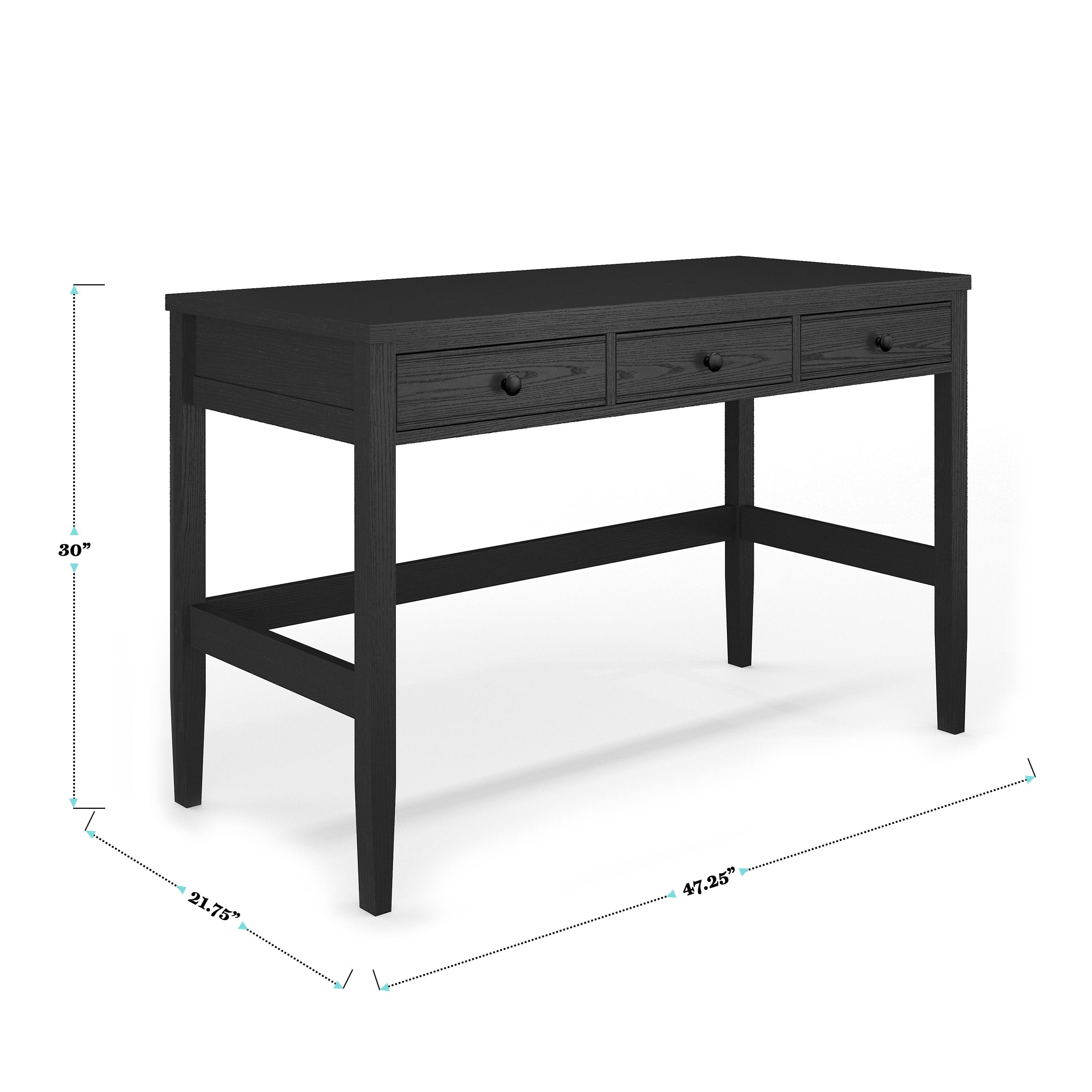 The text on the image reads "30" 21.75" 47.25". This indicates that the desk is 30 inches wide, 21.75 inches deep, and 47.25 inches tall.
