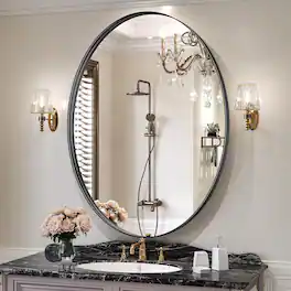 HOMLUX - Oval Wall Mirror Black Aluminum Frame Wall Mounted Modern Decor for Bathroom Vanity Bedroom Entryway